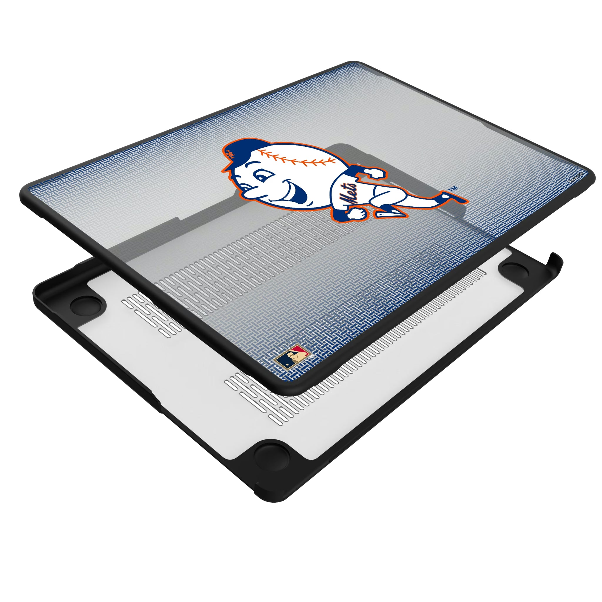 New York Mets 2014 - Cooperstown Collection Linen MacBook Laptop Case for Apple MacBook - Isometric View#Device_MacBook Pro (14-inch, 2021) / MacBook Pro (14-inch, 2023) / MacBook Pro (14-inch, 2024)
