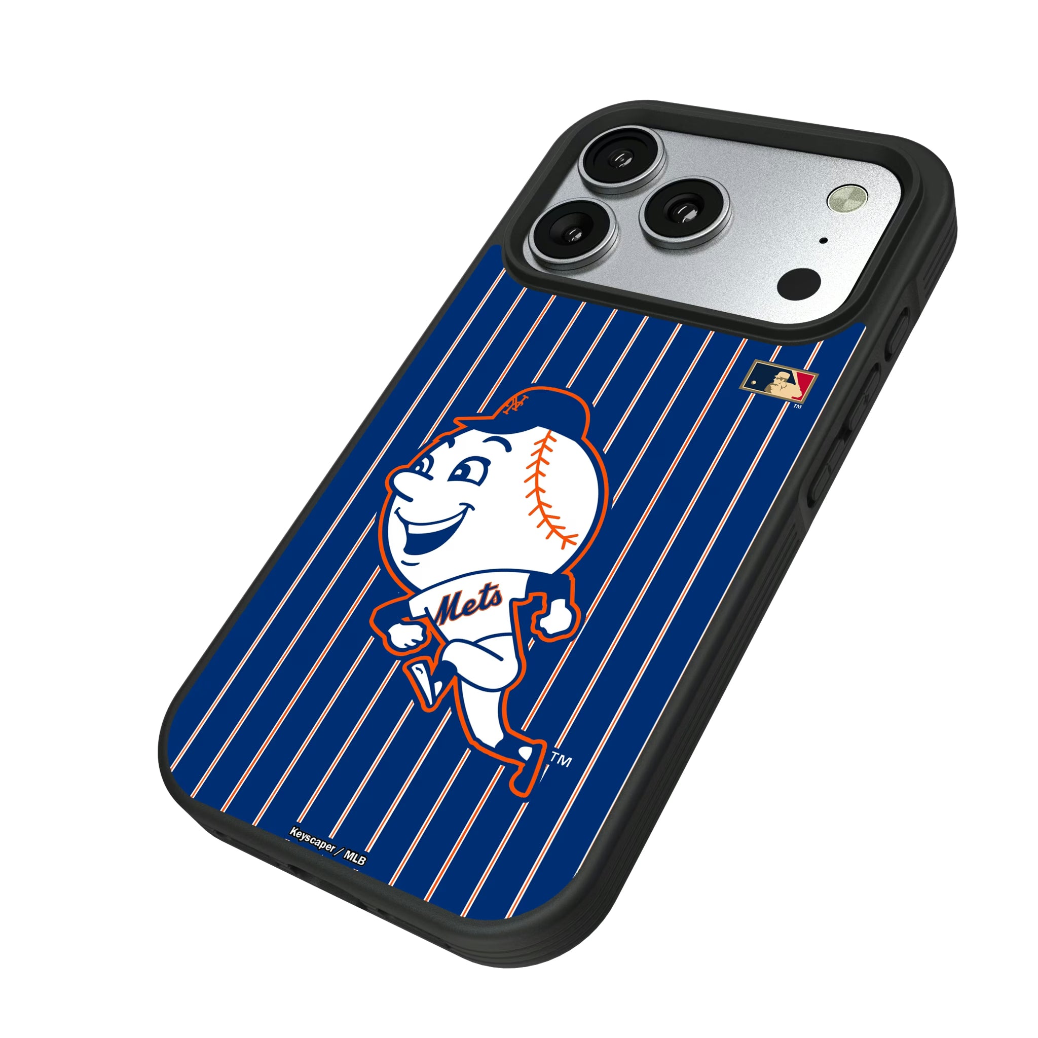 New York Mets 2014 - Cooperstown Collection Pinstripe iPhone Bump Phone Case for Apple iPhone - Isometric View#Device_iPhone 17 Pro