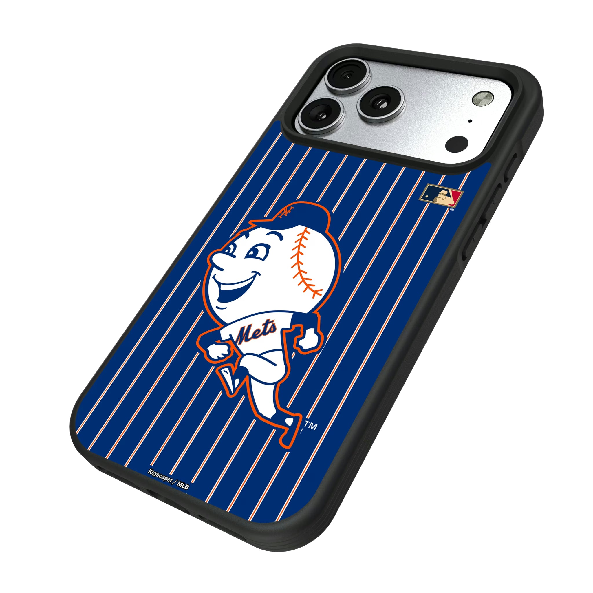 New York Mets 2014 - Cooperstown Collection Pinstripe iPhone Bump Phone Case for Apple iPhone - Isometric View#Device_iPhone 17 Pro Max