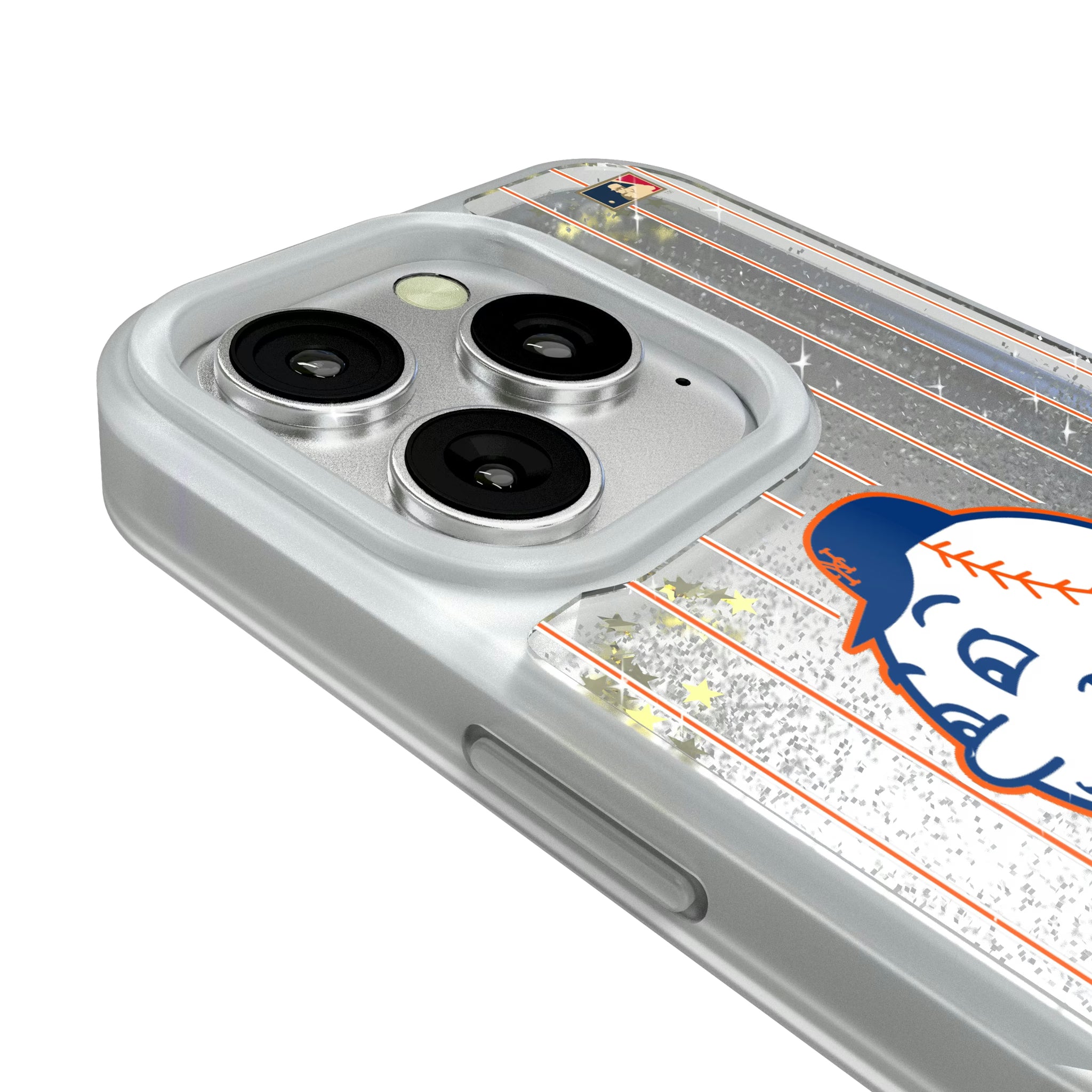 New York Mets 2014 - Cooperstown Collection Pinstripe iPhone Glitter Phone Case for Apple iPhone - Detail#Device_iPhone 16 Pro
