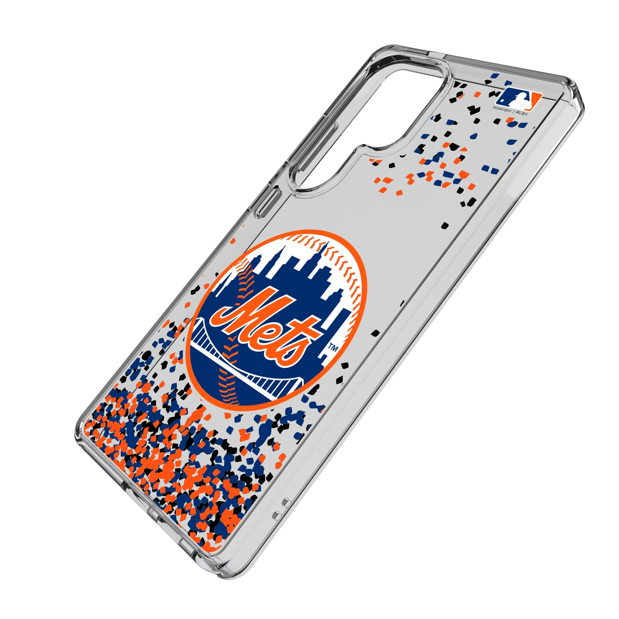 New York Mets Confetti Galaxy Clear Phone Case for Samsung Galaxy - Isometric View