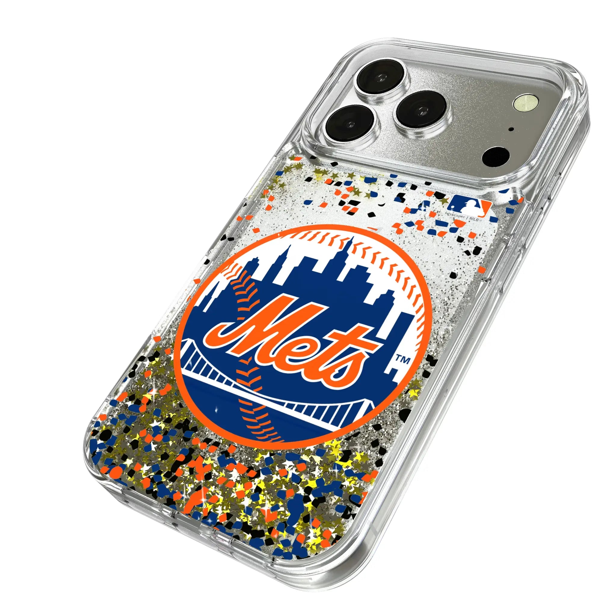 New York Mets Confetti iPhone Glitter Phone Case for Apple iPhone - Isometric View