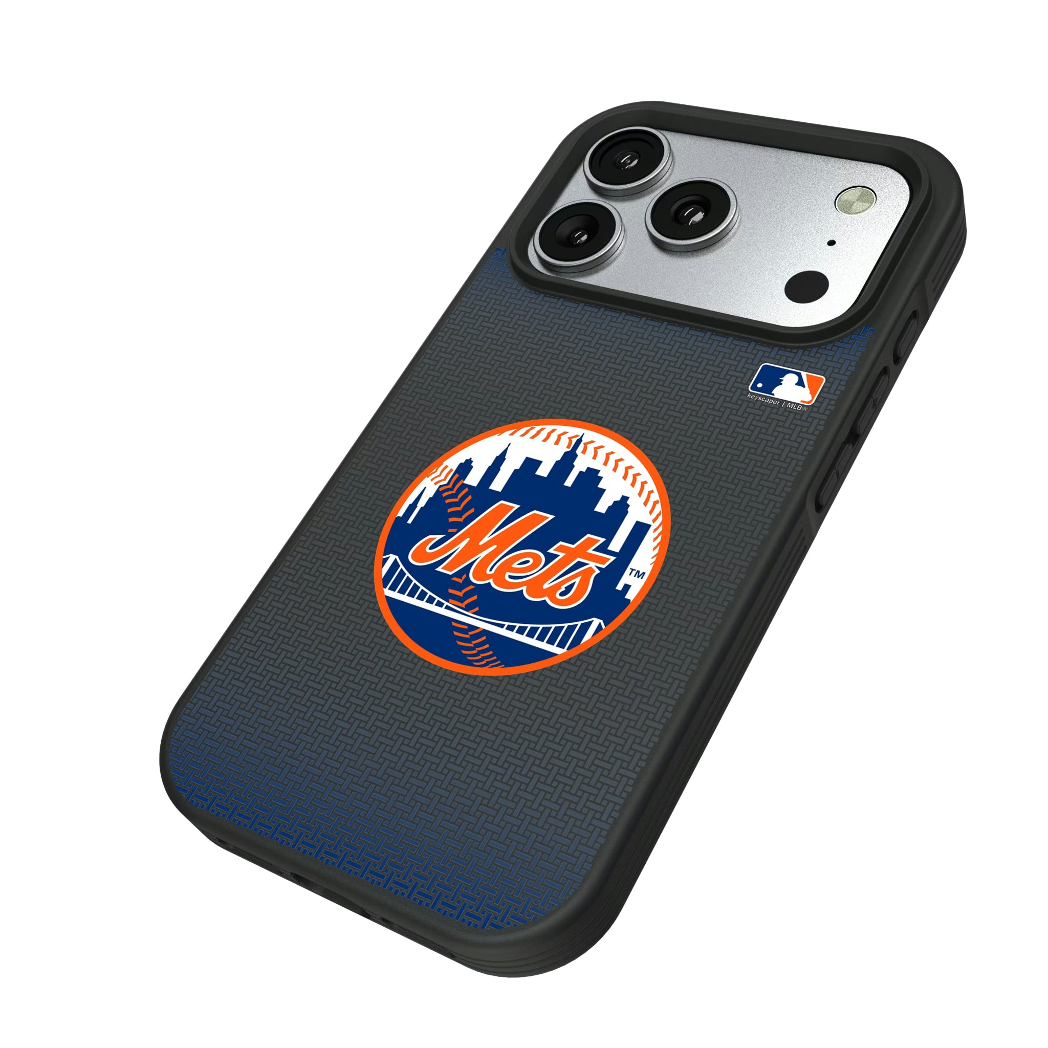 New York Mets Linen iPhone Bump Phone Case for Apple iPhone - Isometric View#Device_iPhone 17 Pro