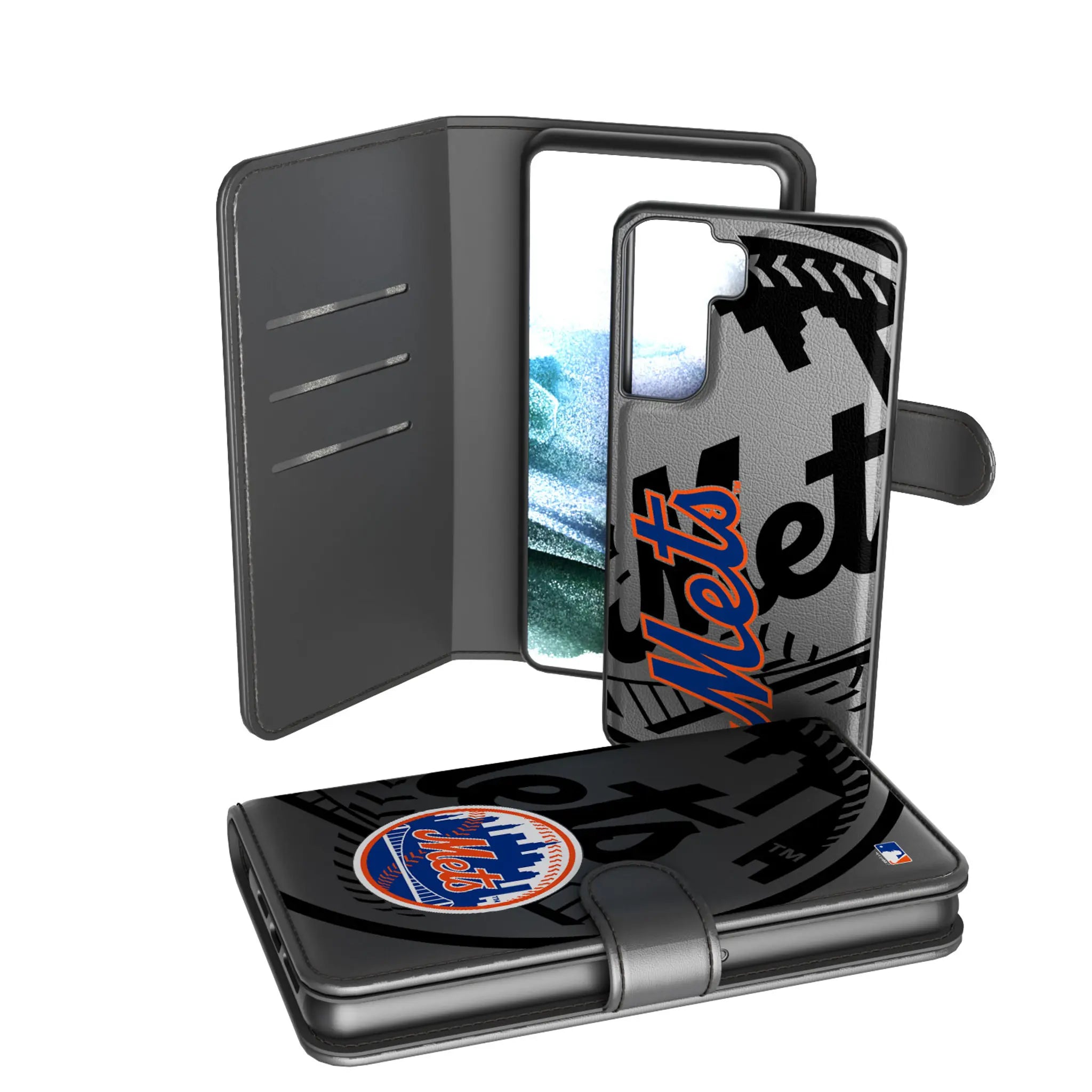New York Mets Monocolor Tilt Galaxy Wallet Phone Case for Samsung Galaxy