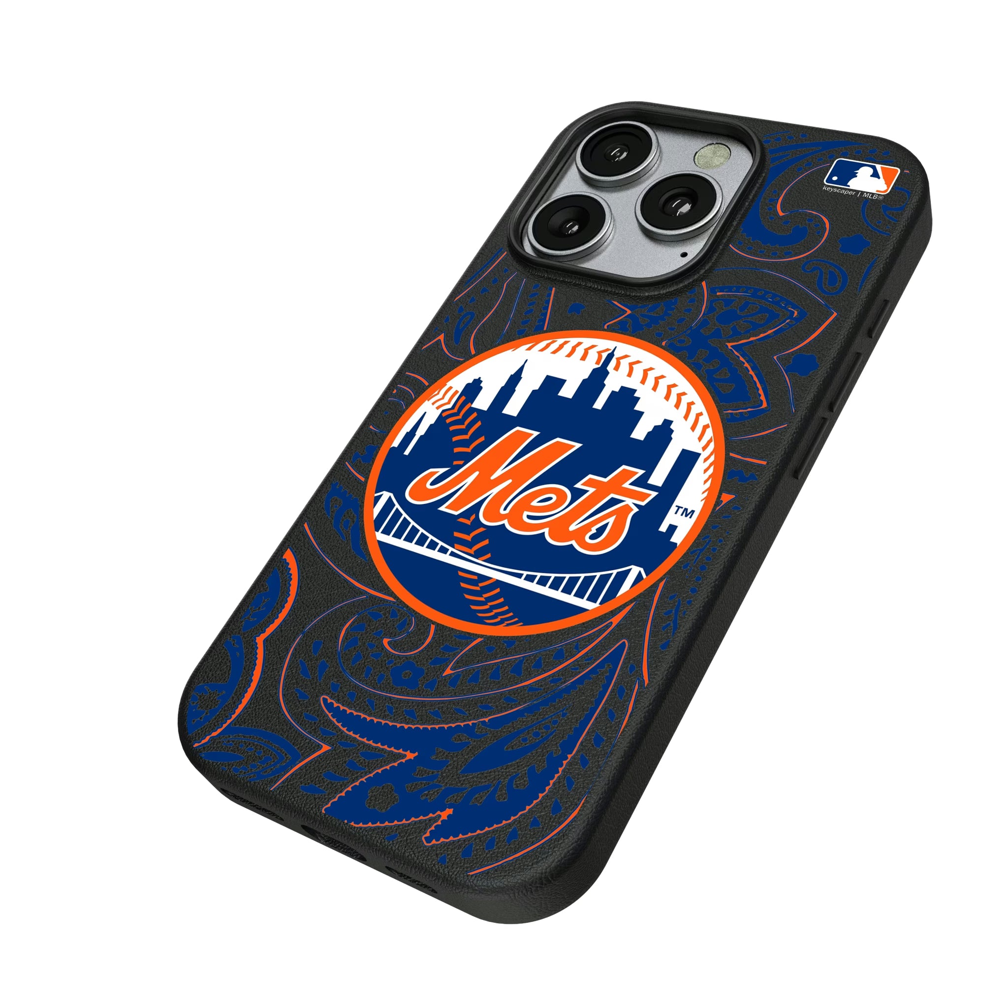 New York Mets Paisley iPhone MagSafe Compatible Phone Case for Apple iPhone - Isometric View