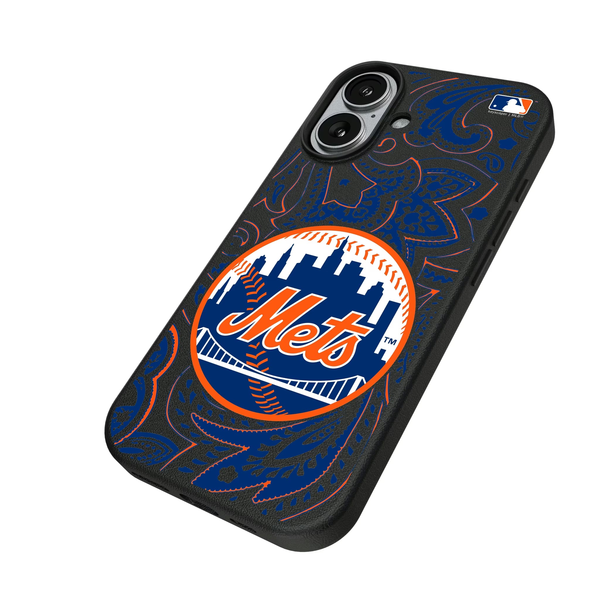 New York Mets Paisley iPhone MagSafe Compatible Phone Case for Apple iPhone - Isometric View#Device_iPhone 17