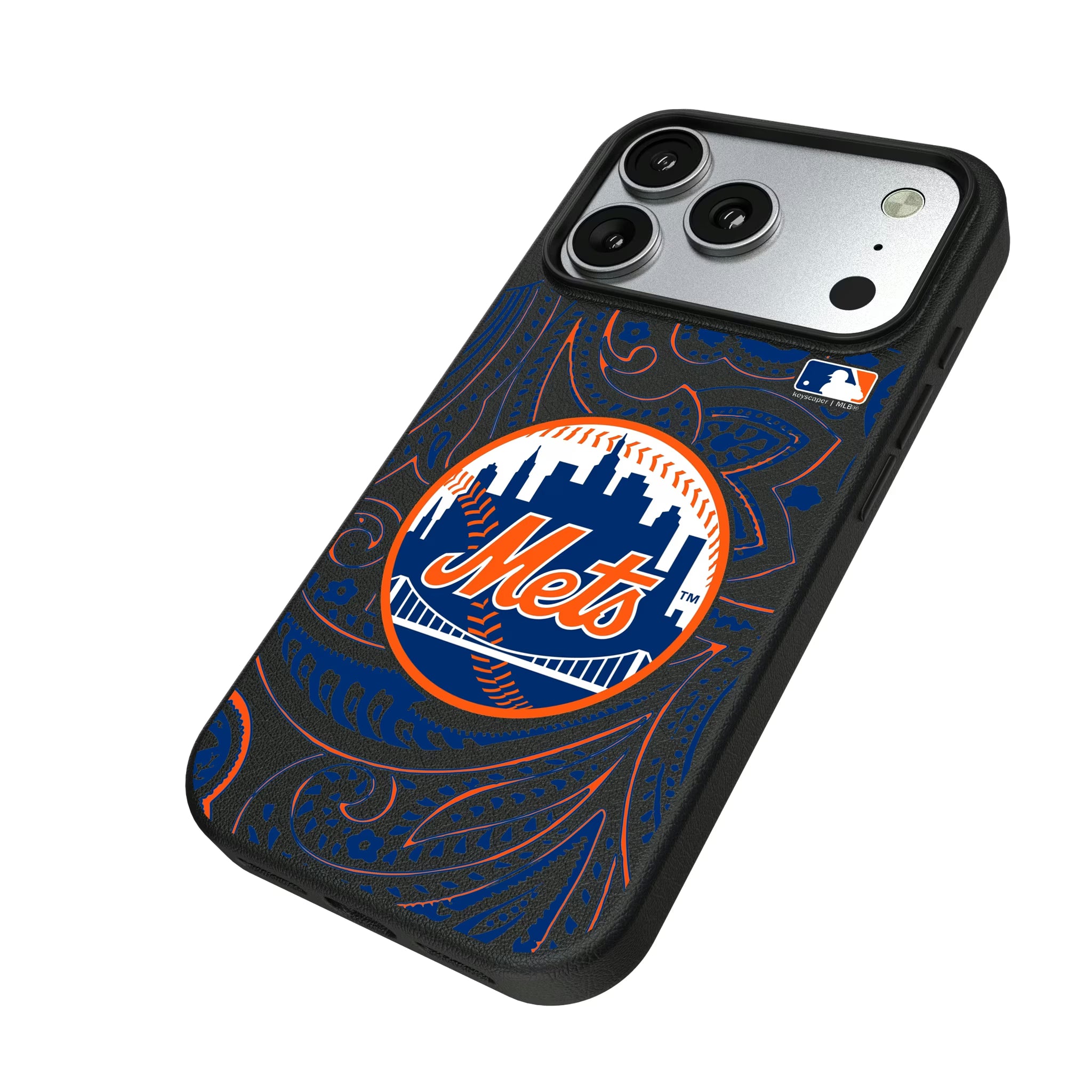 New York Mets Paisley iPhone MagSafe Compatible Phone Case for Apple iPhone - Isometric View#Device_iPhone 17 Pro