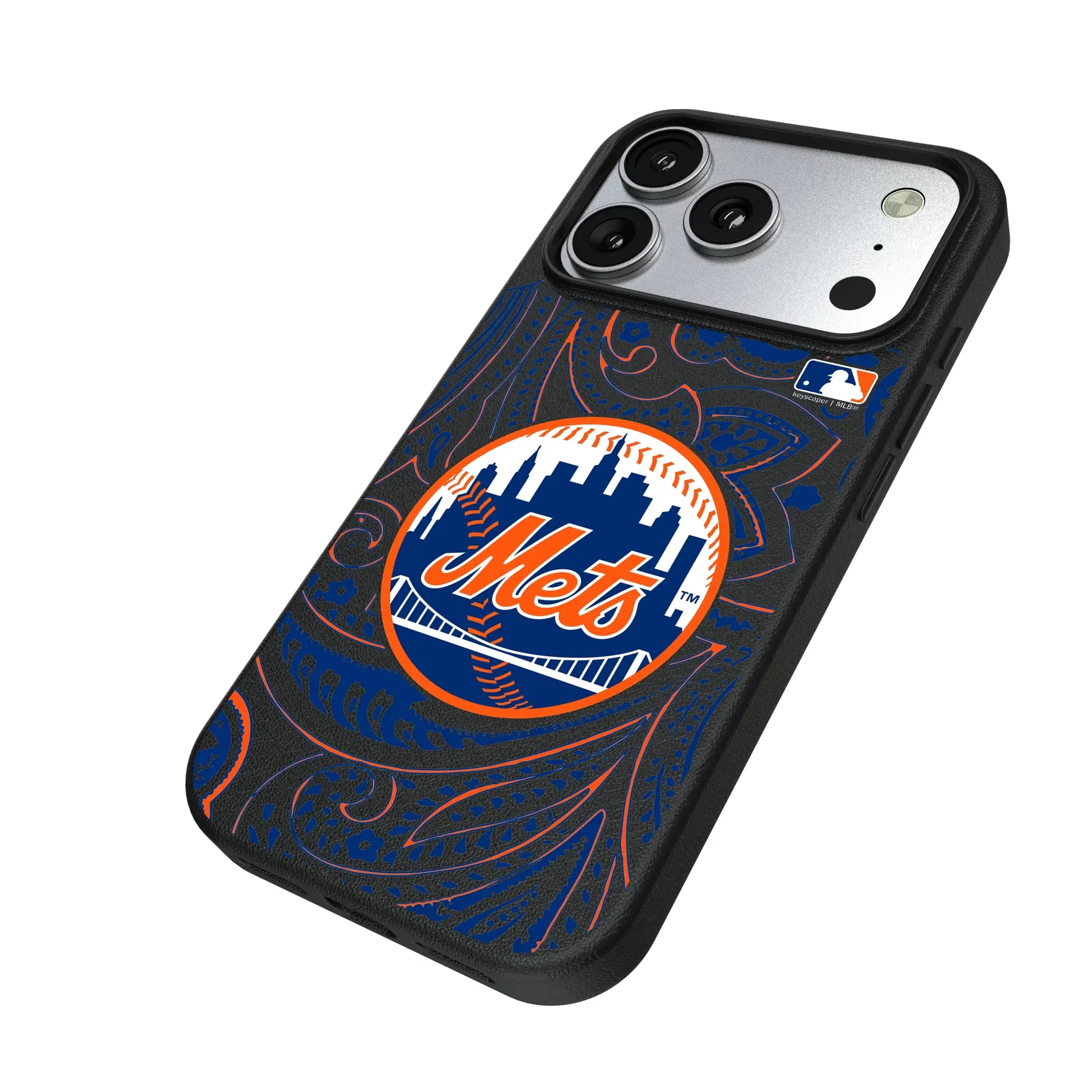 New York Mets Paisley iPhone MagSafe Compatible Phone Case for Apple iPhone - Isometric View#Device_iPhone 17 Pro
