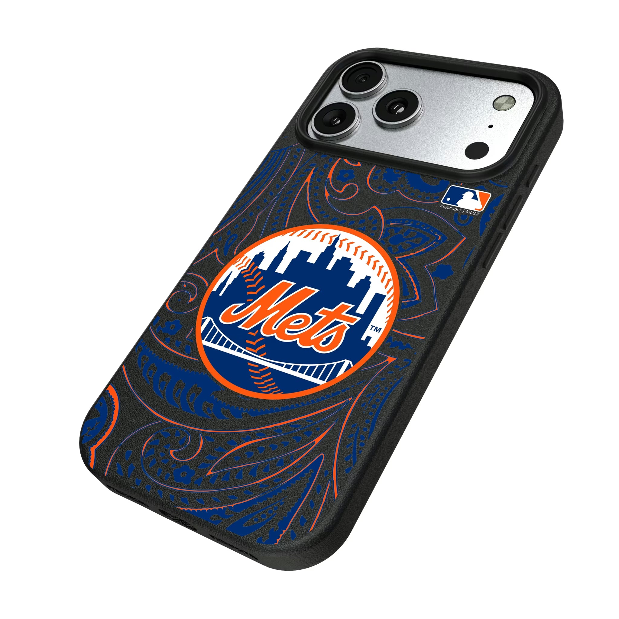 New York Mets Paisley iPhone MagSafe Compatible Phone Case for Apple iPhone - Isometric View#Device_iPhone 17 Pro Max