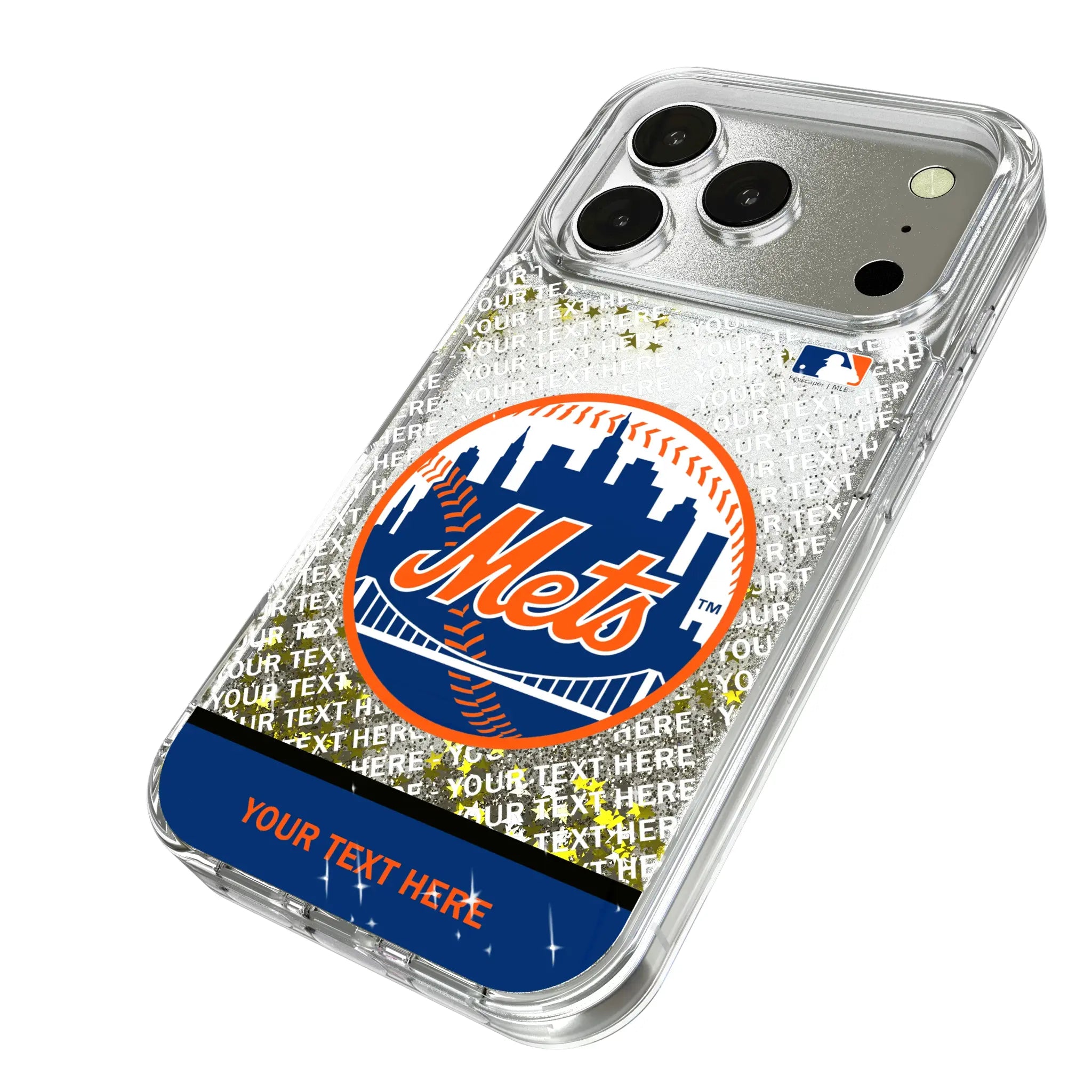 New York Mets Personalized EndZone Plus iPhone Glitter Phone Case for Apple iPhone - Isometric View