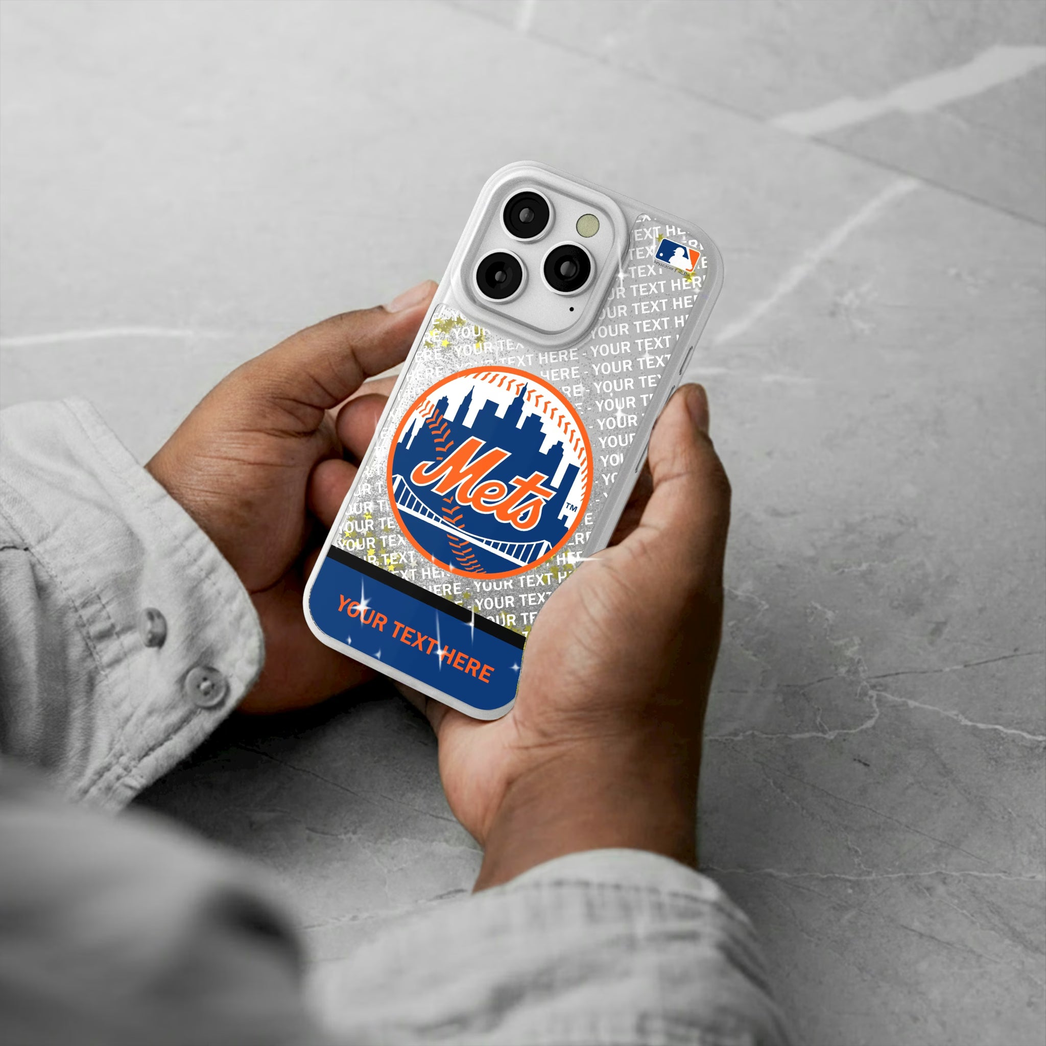 New York Mets Personalized EndZone Plus iPhone Glitter Phone Case for Apple iPhone - Lifestyle#Device_iPhone 16 Pro