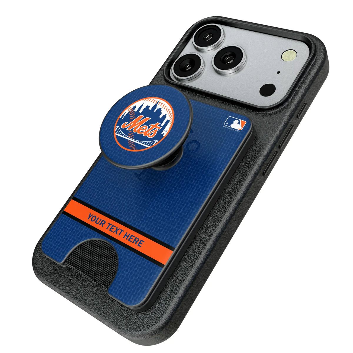 New York Mets Personalized Endzone Solid Popsockets Wallet Magnetic - Isometric View