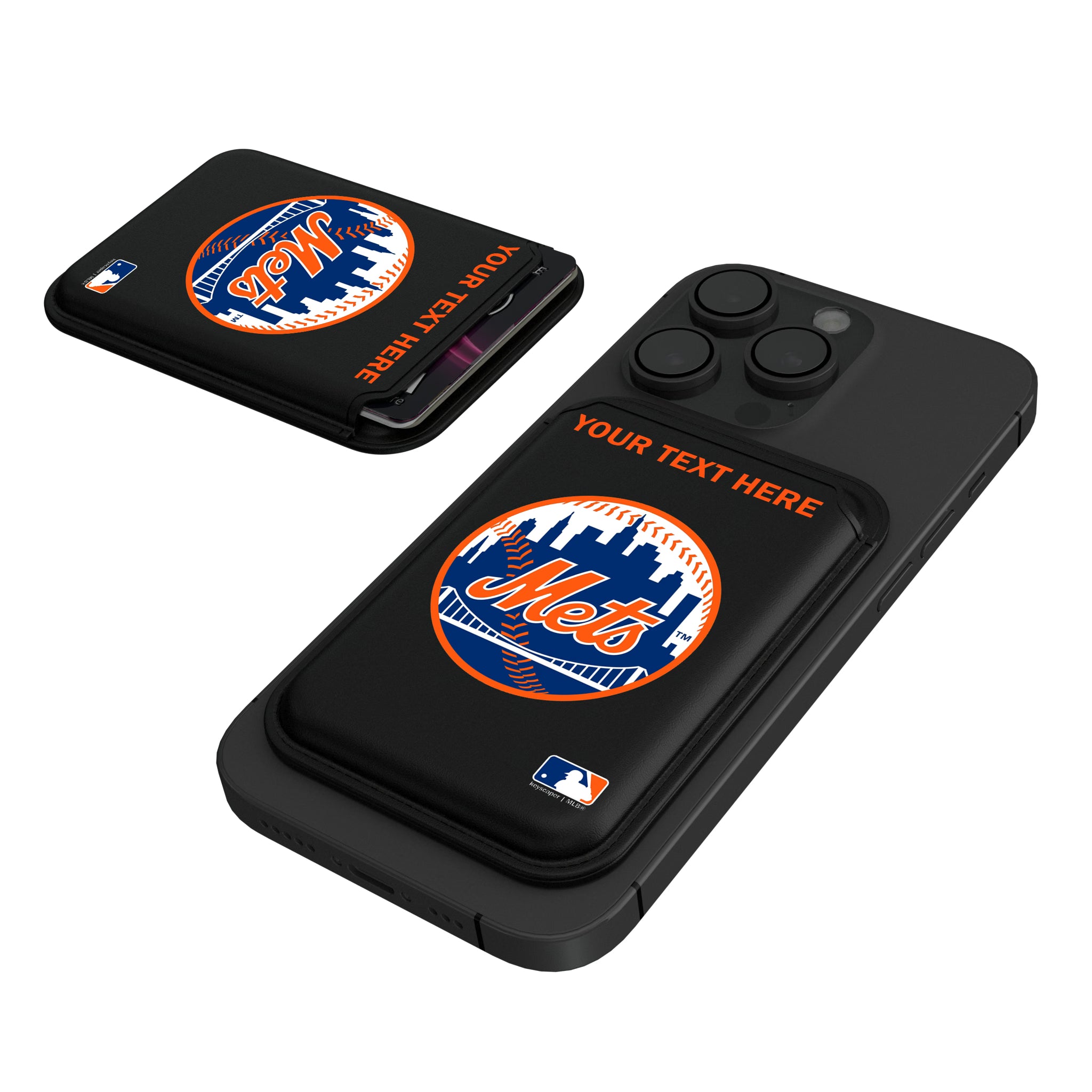 New York Mets Personalized Insignia Black Magnetic Credit Card Wallet