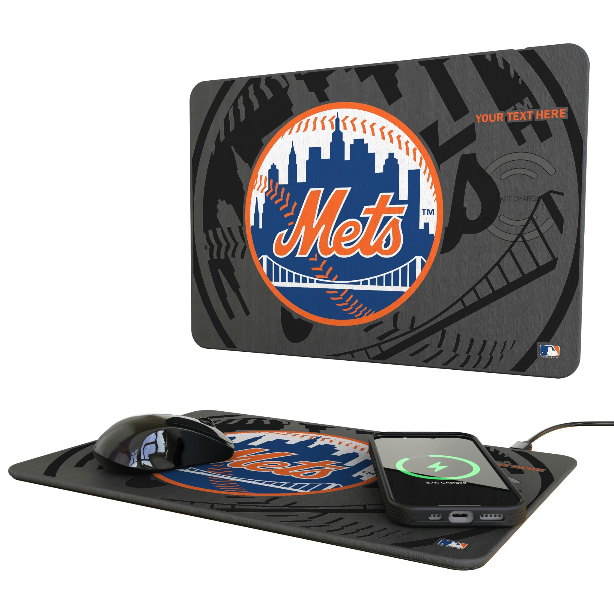 New York Mets Personalized Tilt 15-Watt Wireless Charger and Mouse Pad