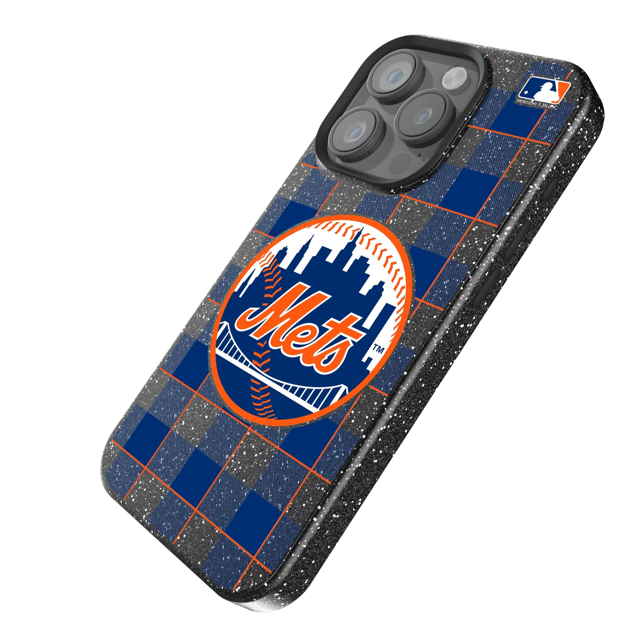 New York Mets Plaid iPhone Bling Phone Case for Apple iPhone - Isometric View