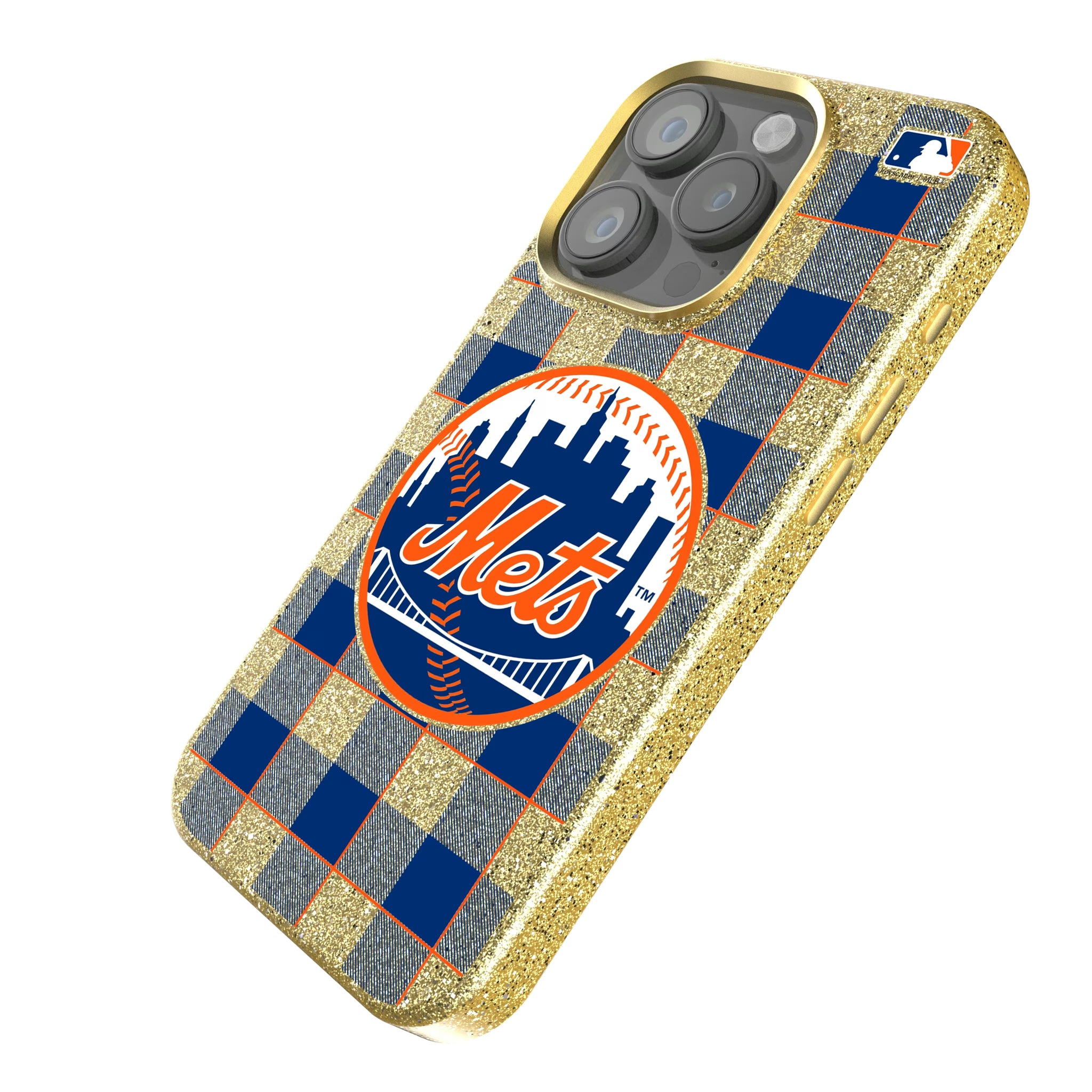 New York Mets Plaid iPhone Bling Phone Case for Apple iPhone - Isometric View