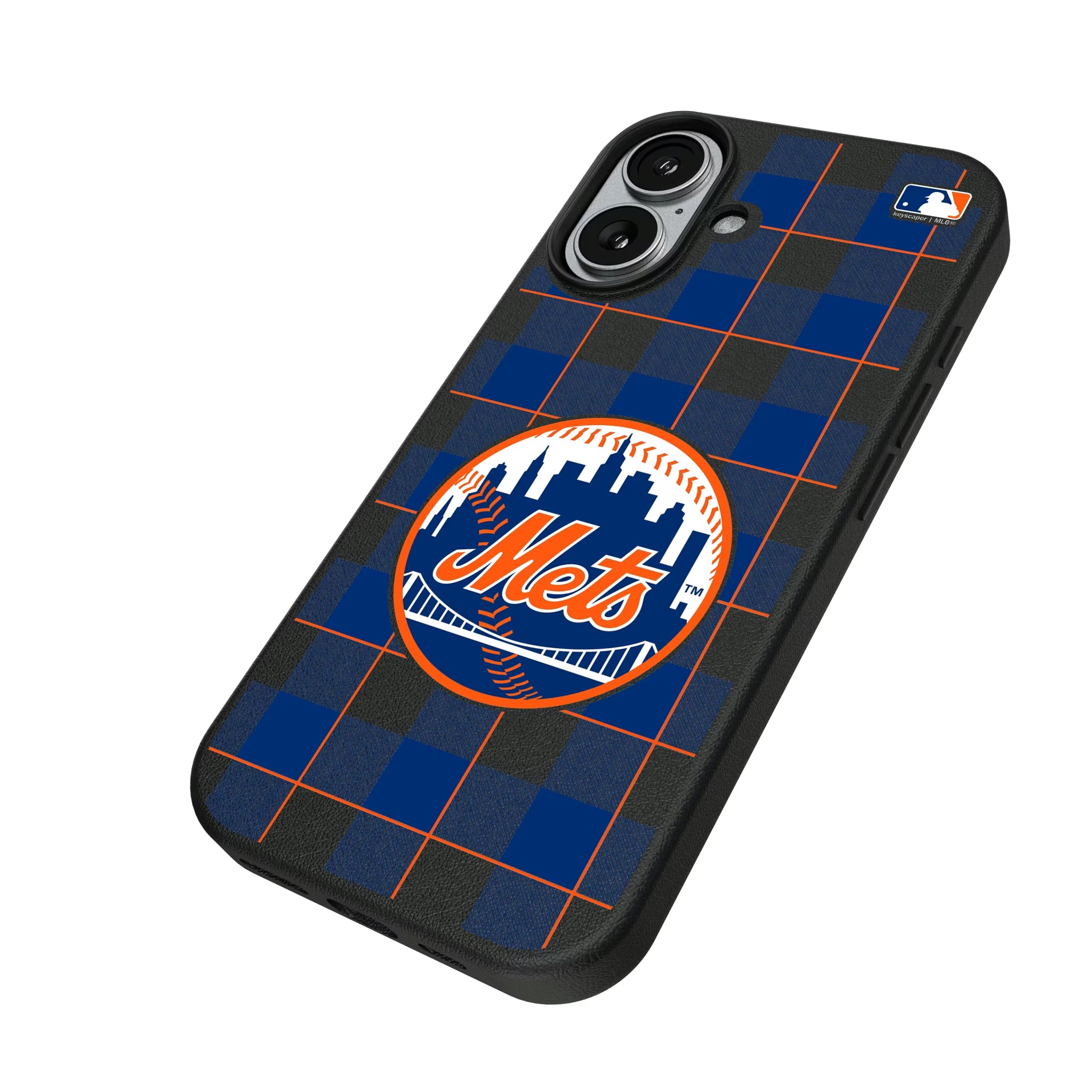 New York Mets Plaid iPhone MagSafe Compatible Phone Case for Apple iPhone - Isometric View#Device_iPhone 17