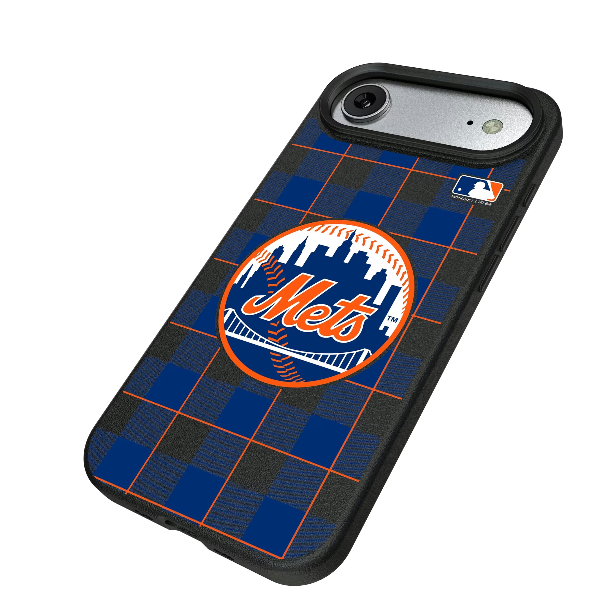 New York Mets Plaid iPhone MagSafe Compatible Phone Case for Apple iPhone - Isometric View#Device_iPhone Air