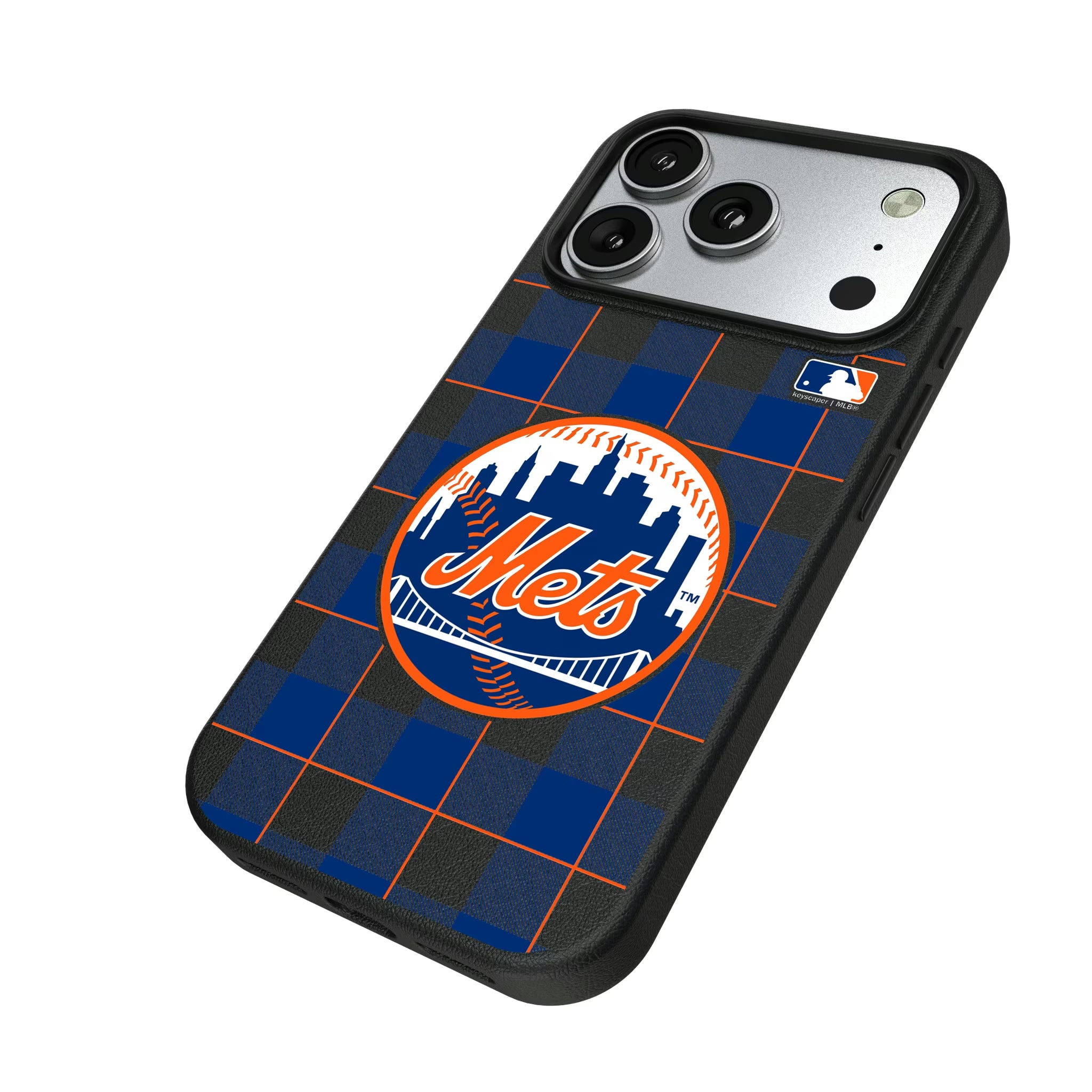New York Mets Plaid iPhone MagSafe Compatible Phone Case for Apple iPhone - Isometric View#Device_iPhone 17 Pro