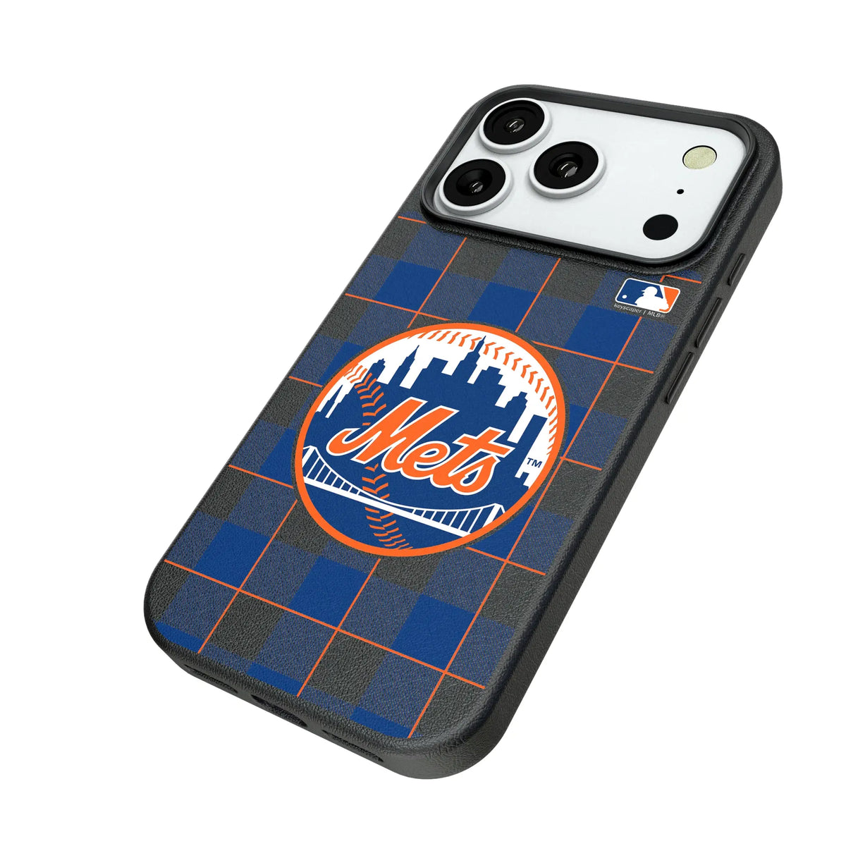 New York Mets Plaid iPhone MagSafe Compatible Phone Case for Apple iPhone - Isometric View#Device_iPhone 18 Pro