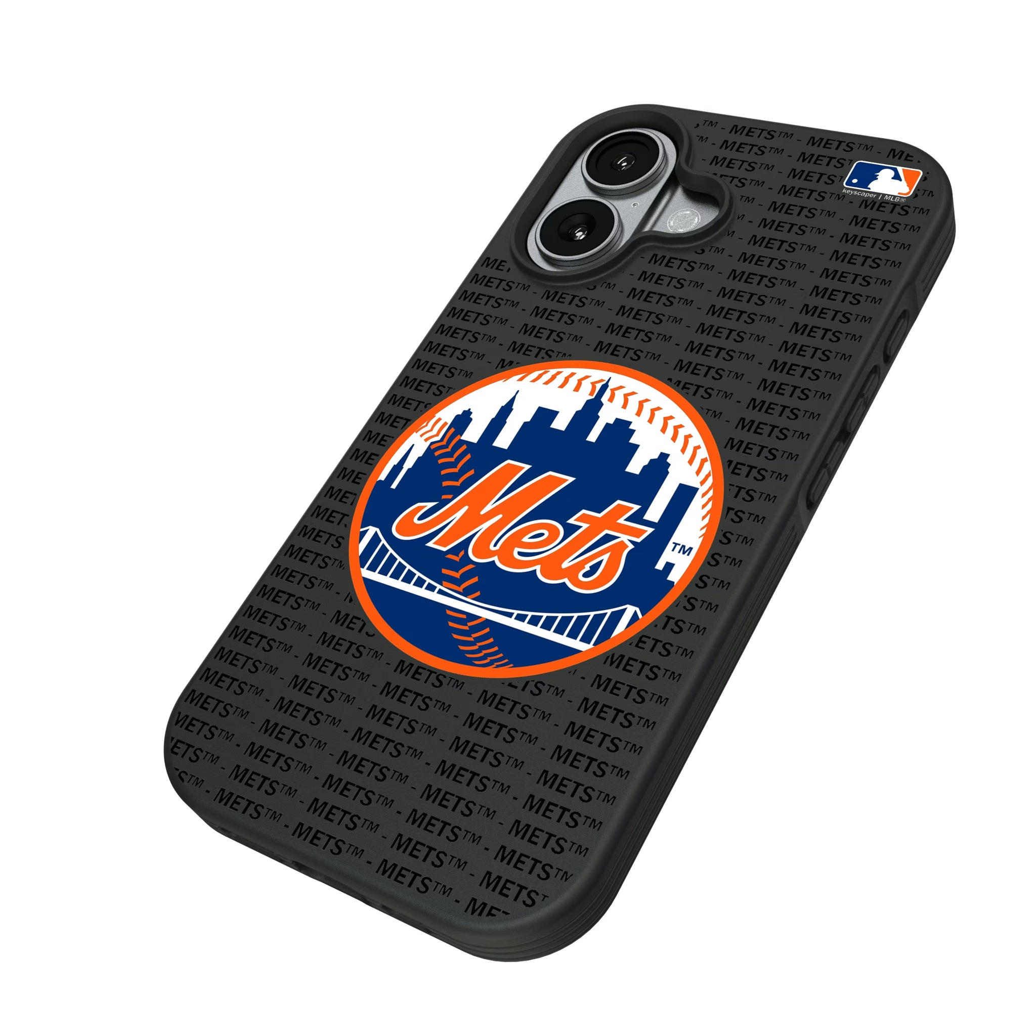 New York Mets Text Backdrop iPhone Bump Phone Case for Apple iPhone - Isometric View#Device_iPhone 17