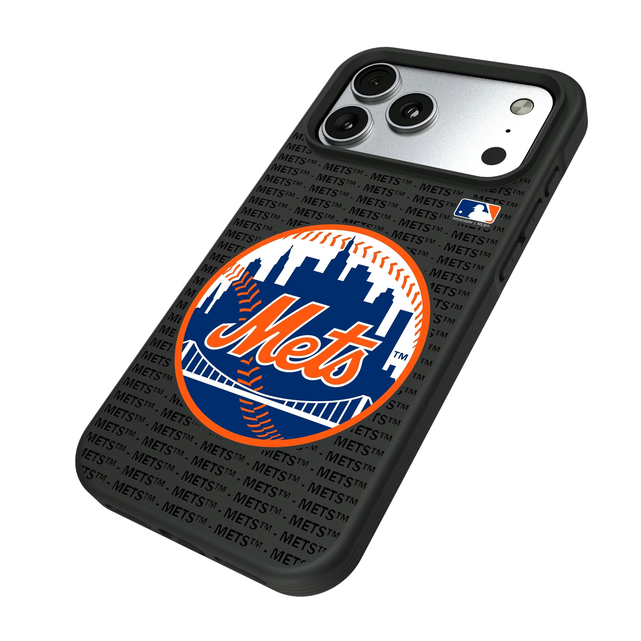 New York Mets Text Backdrop iPhone Bump Phone Case for Apple iPhone - Isometric View#Device_iPhone 17 Pro Max
