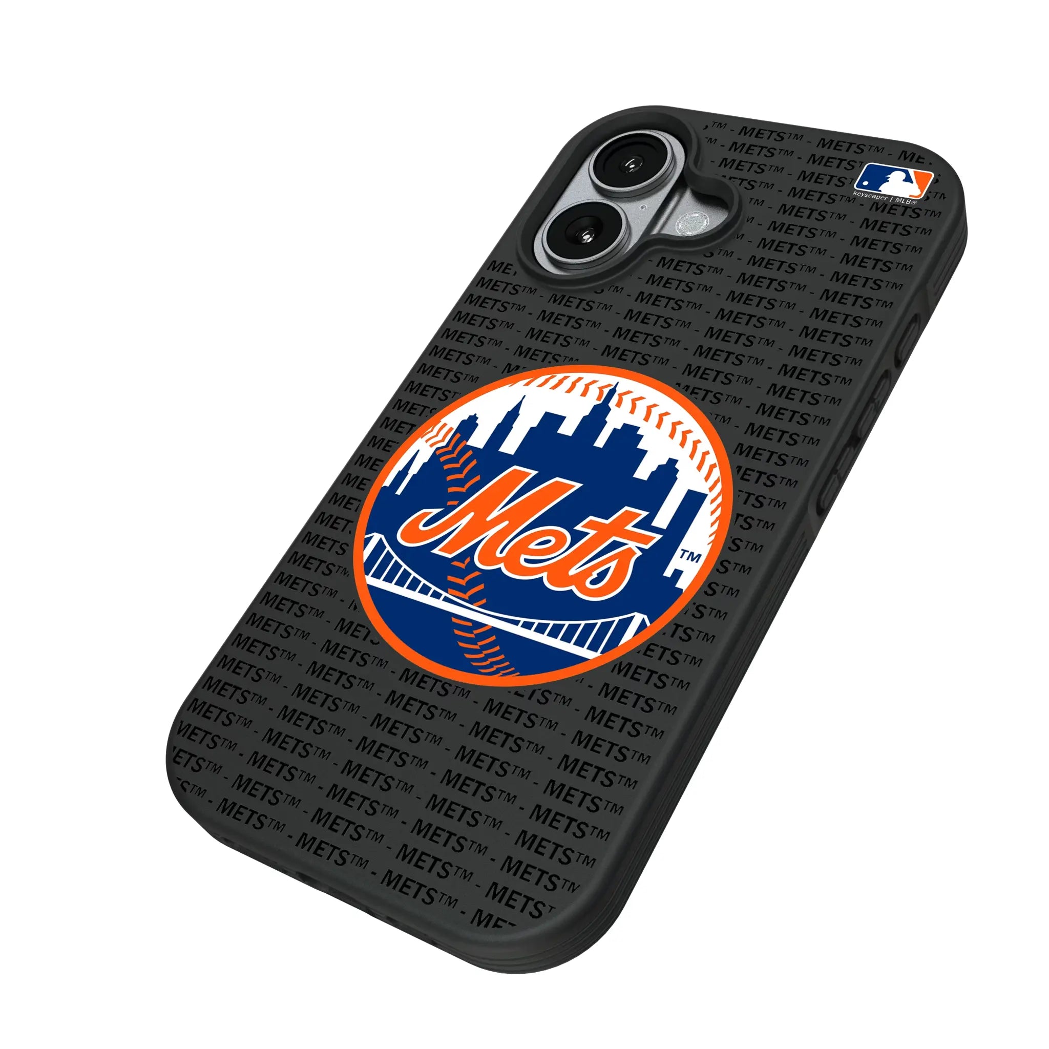 New York Mets Text Backdrop iPhone Bump Phone Case for Apple iPhone - Isometric View#Device_iPhone 17
