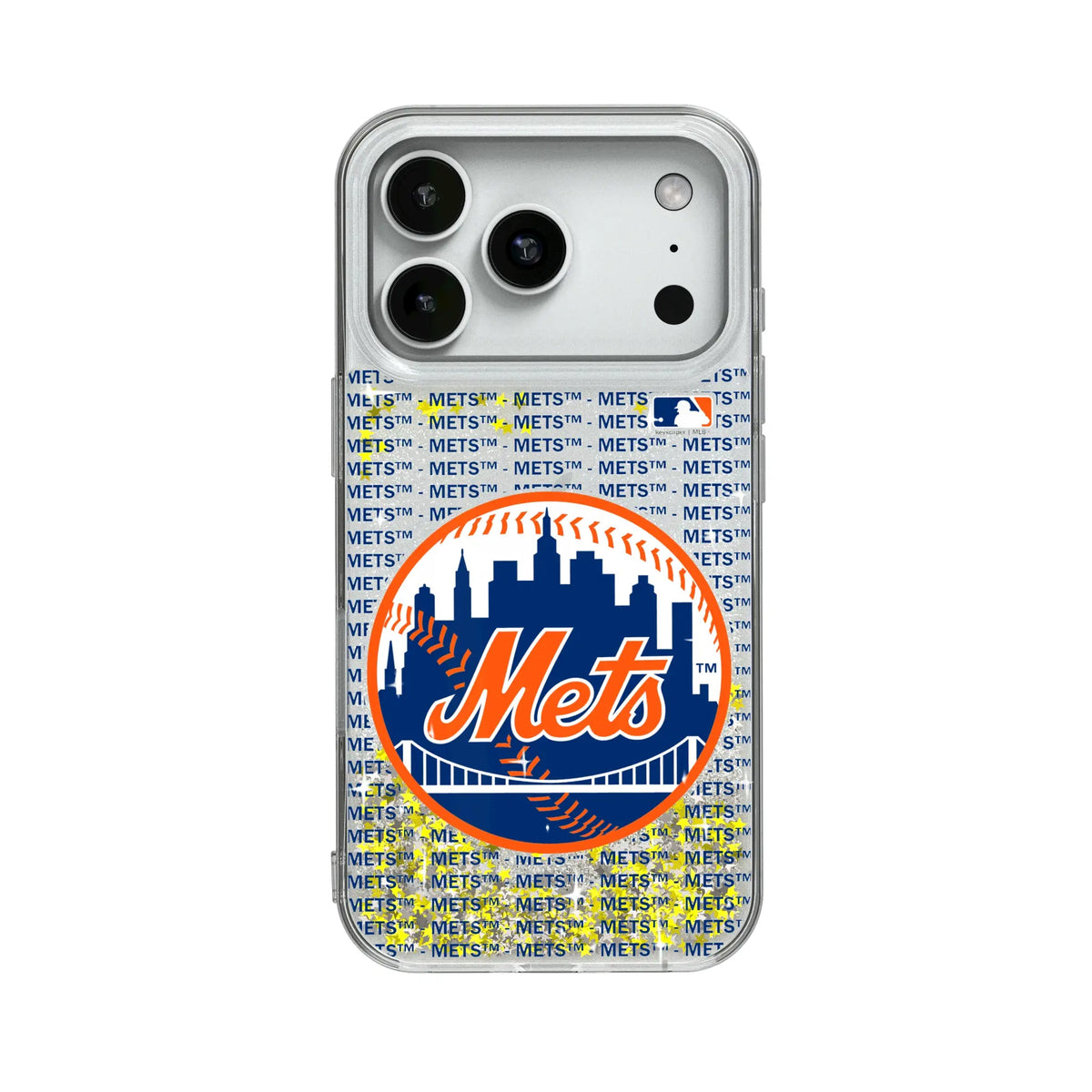 New York Mets Text Backdrop Glitter Phone Case for Apple iPhone