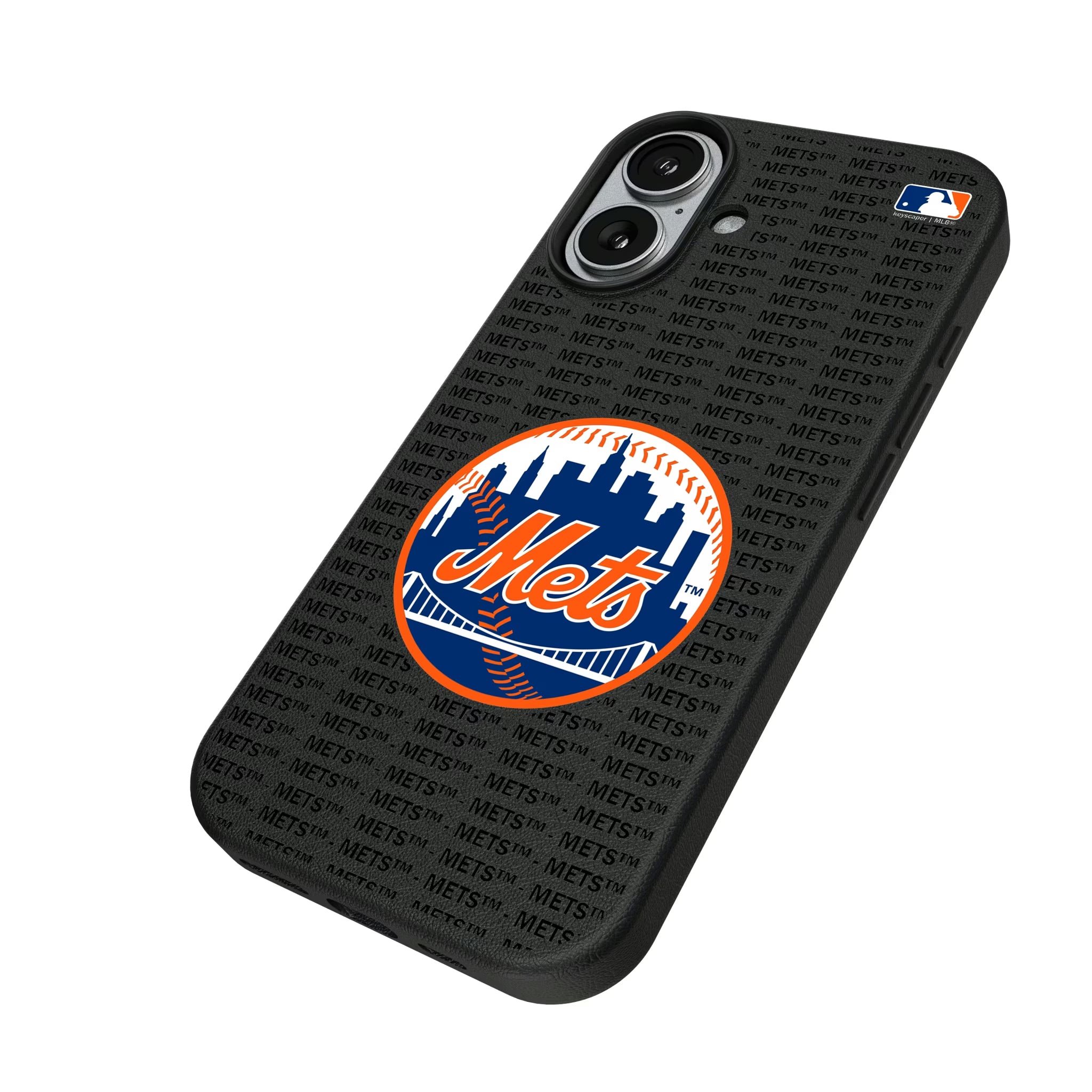 New York Mets Text Backdrop iPhone MagSafe Compatible Phone Case for Apple iPhone - Isometric View#Device_iPhone 17