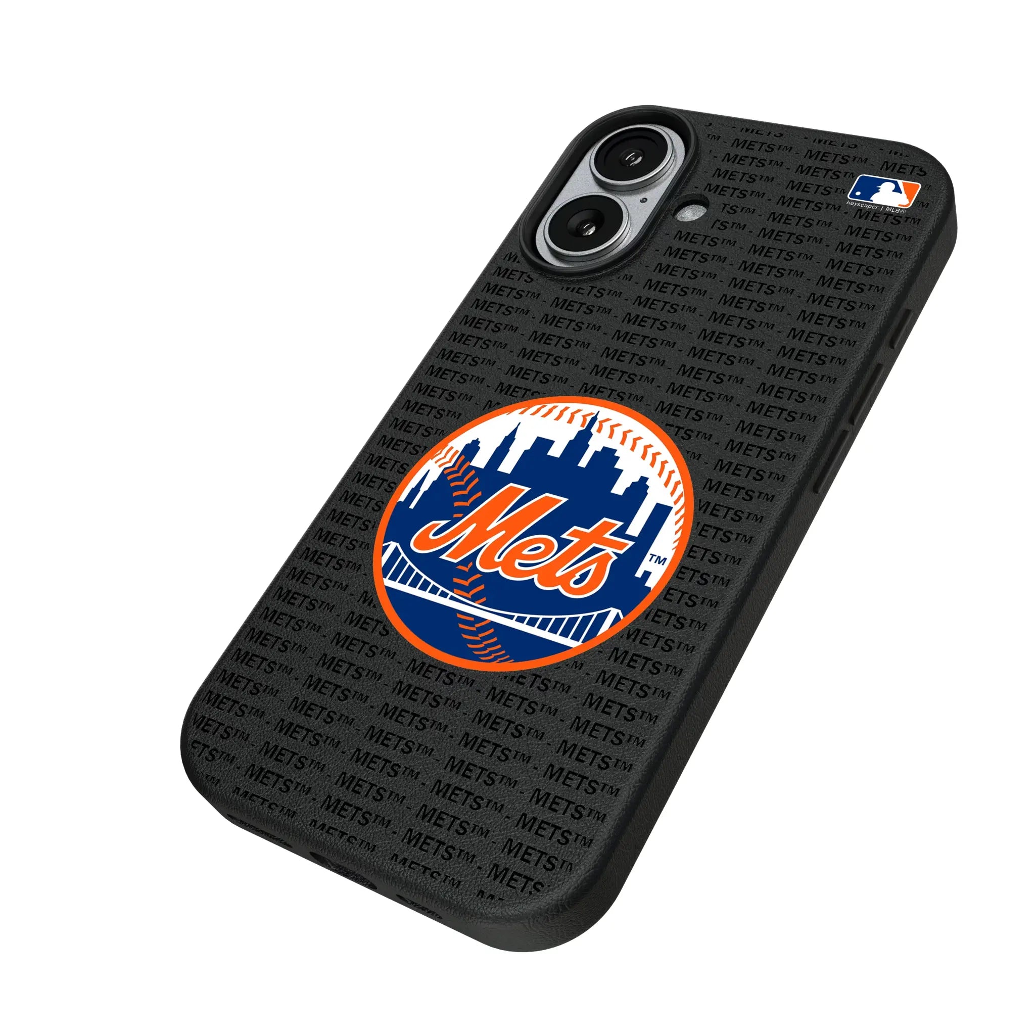 New York Mets Text Backdrop iPhone MagSafe Compatible Phone Case for Apple iPhone - Isometric View#Device_iPhone 17