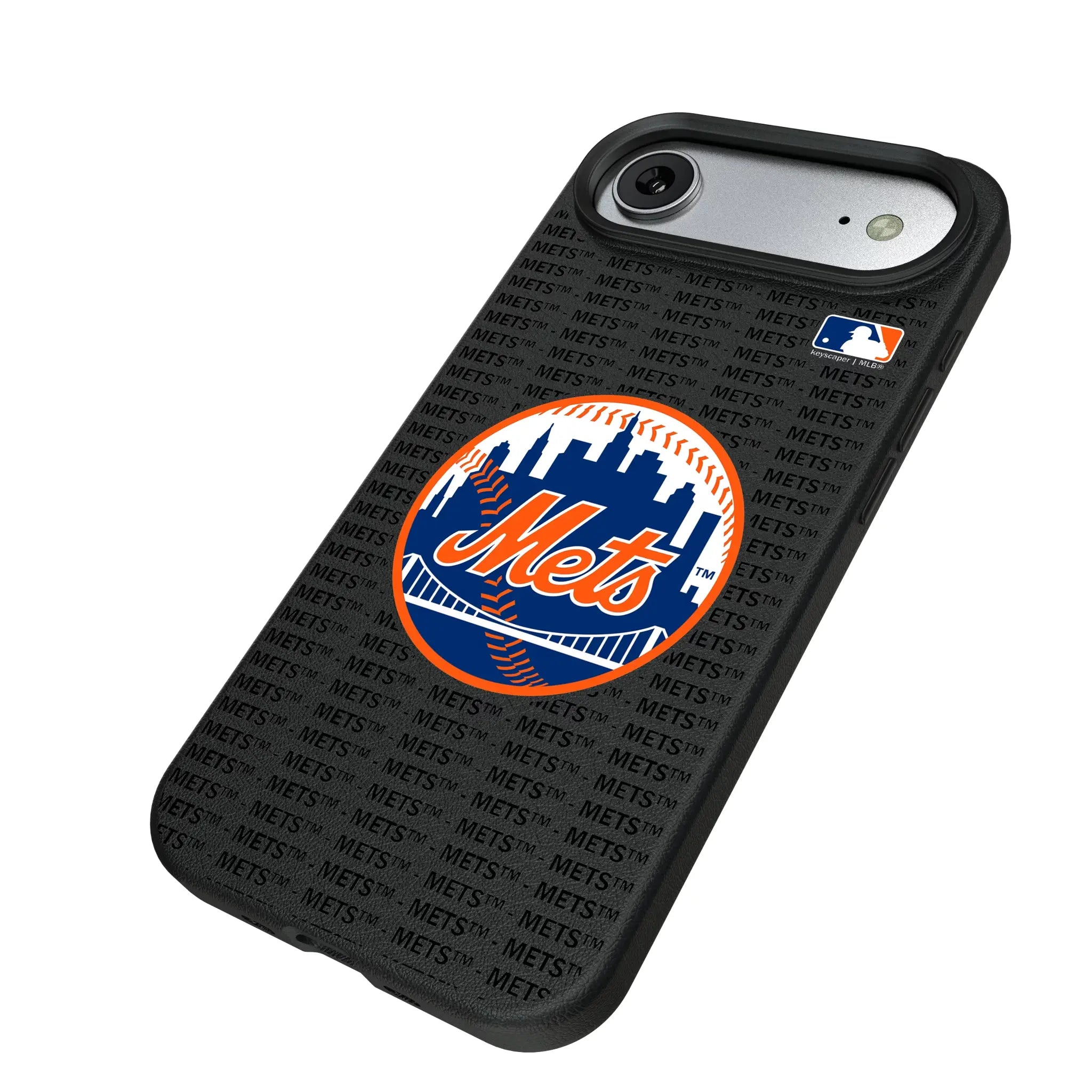 New York Mets Text Backdrop iPhone MagSafe Compatible Phone Case for Apple iPhone - Isometric View#Device_iPhone Air