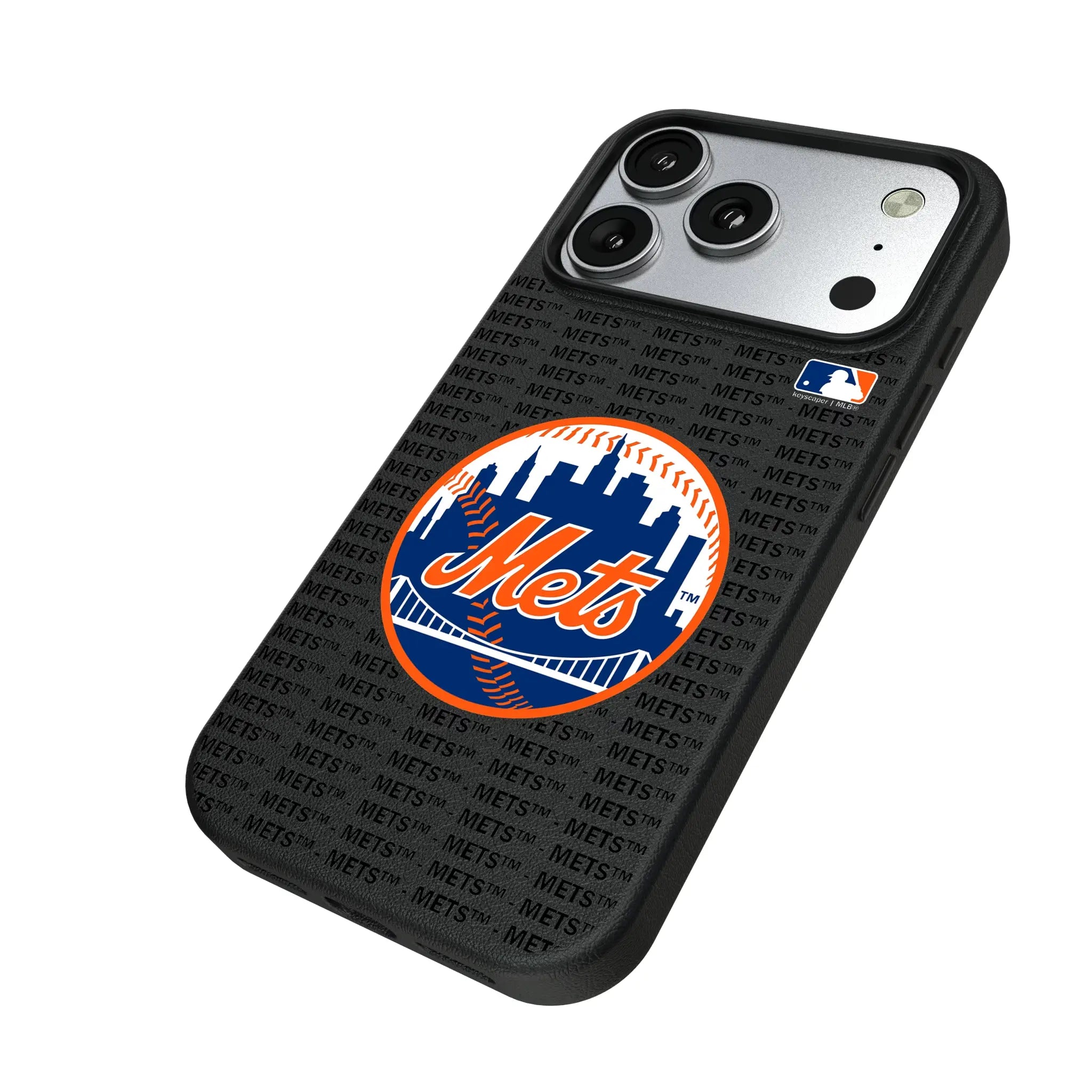 New York Mets Text Backdrop iPhone MagSafe Compatible Phone Case for Apple iPhone - Isometric View#Device_iPhone 17 Pro