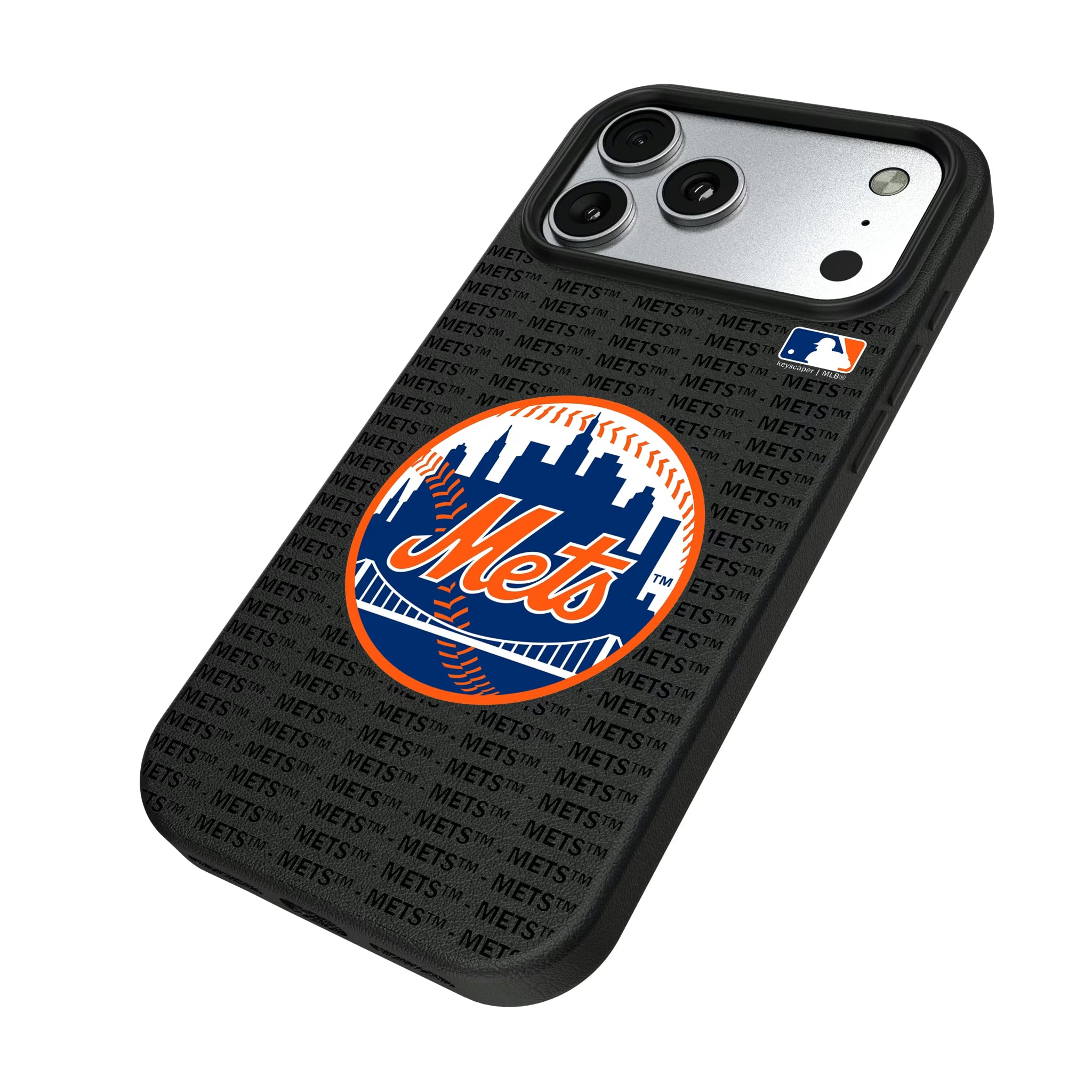 New York Mets Text Backdrop iPhone MagSafe Compatible Phone Case for Apple iPhone - Isometric View#Device_iPhone 17 Pro Max