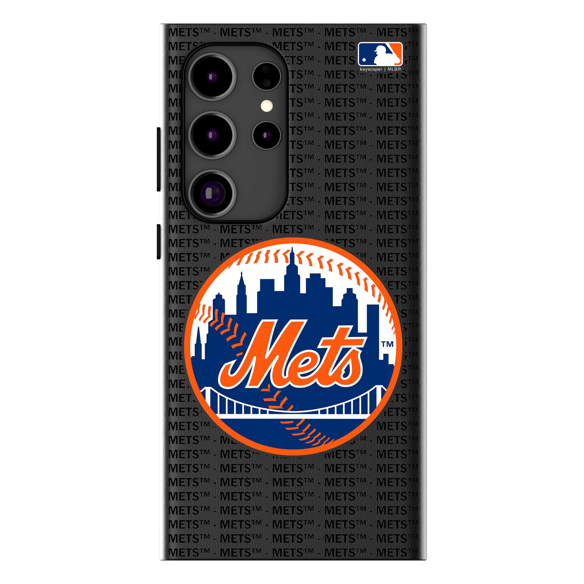 New York Mets Text Backdrop Galaxy MagSafe Compatible Phone Case for Samsung Galaxy