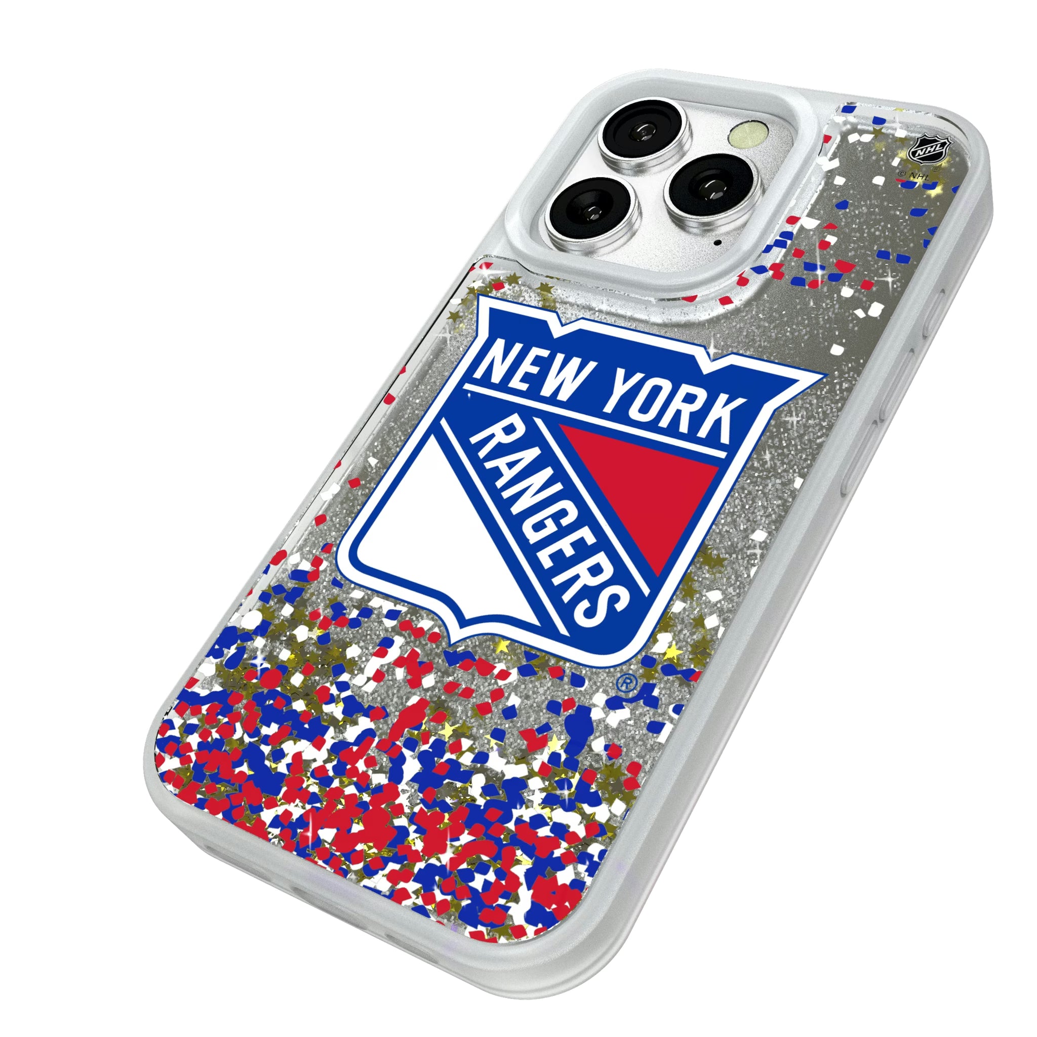 New York Rangers Confetti iPhone Glitter Phone Case for Apple iPhone - Isometric View#Device_iPhone 16 Pro