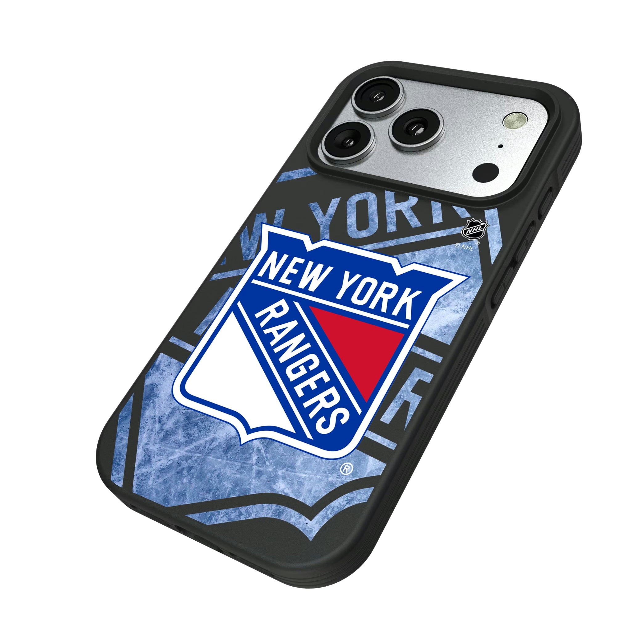New York Rangers Ice Tilt iPhone Bump Phone Case for Apple iPhone - Isometric View#Device_iPhone 17 Pro