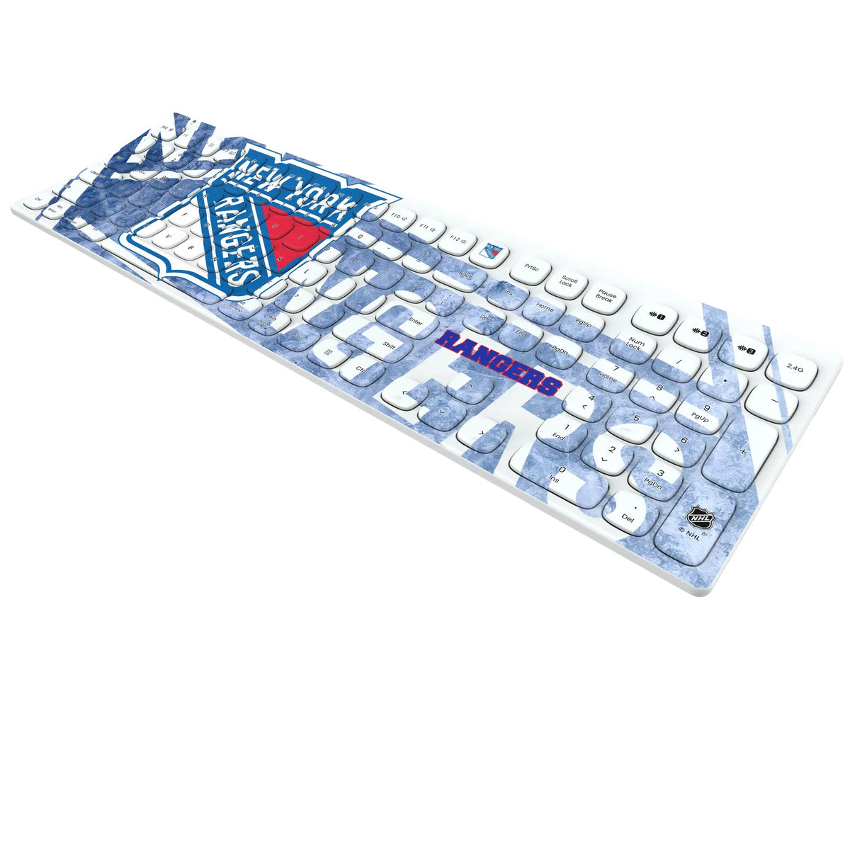 New York Rangers Ice Tilt KKB605 Curved Wireless Keyboard - Isometric View