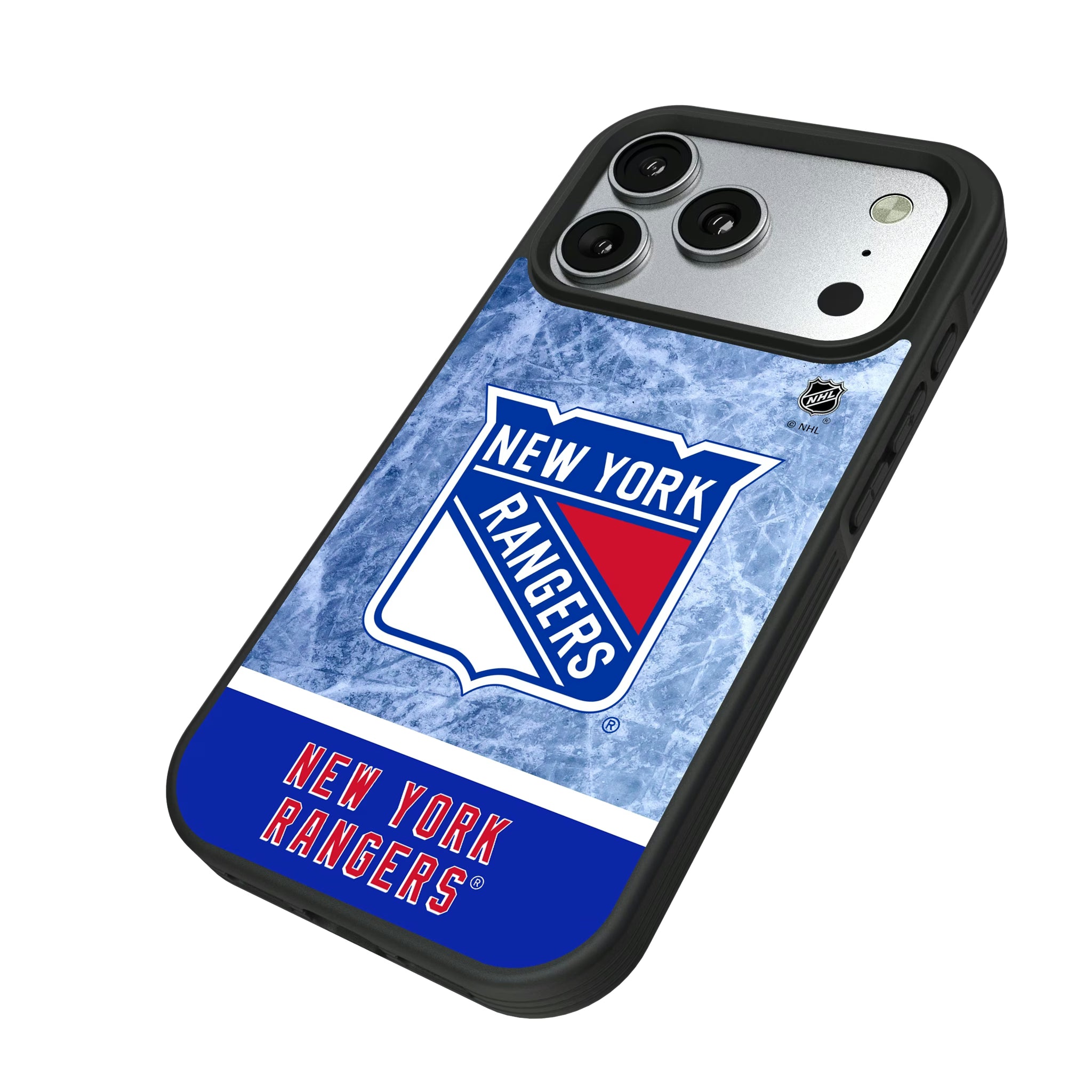 New York Rangers Ice Wordmark iPhone Bump Phone Case for Apple iPhone - Isometric View#Device_iPhone 17 Pro
