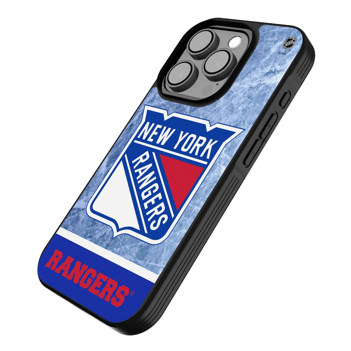 New York Rangers Ice Wordmark iPhone Bump Phone Case for Apple iPhone - Isometric View#Device_iPhone 15 Pro