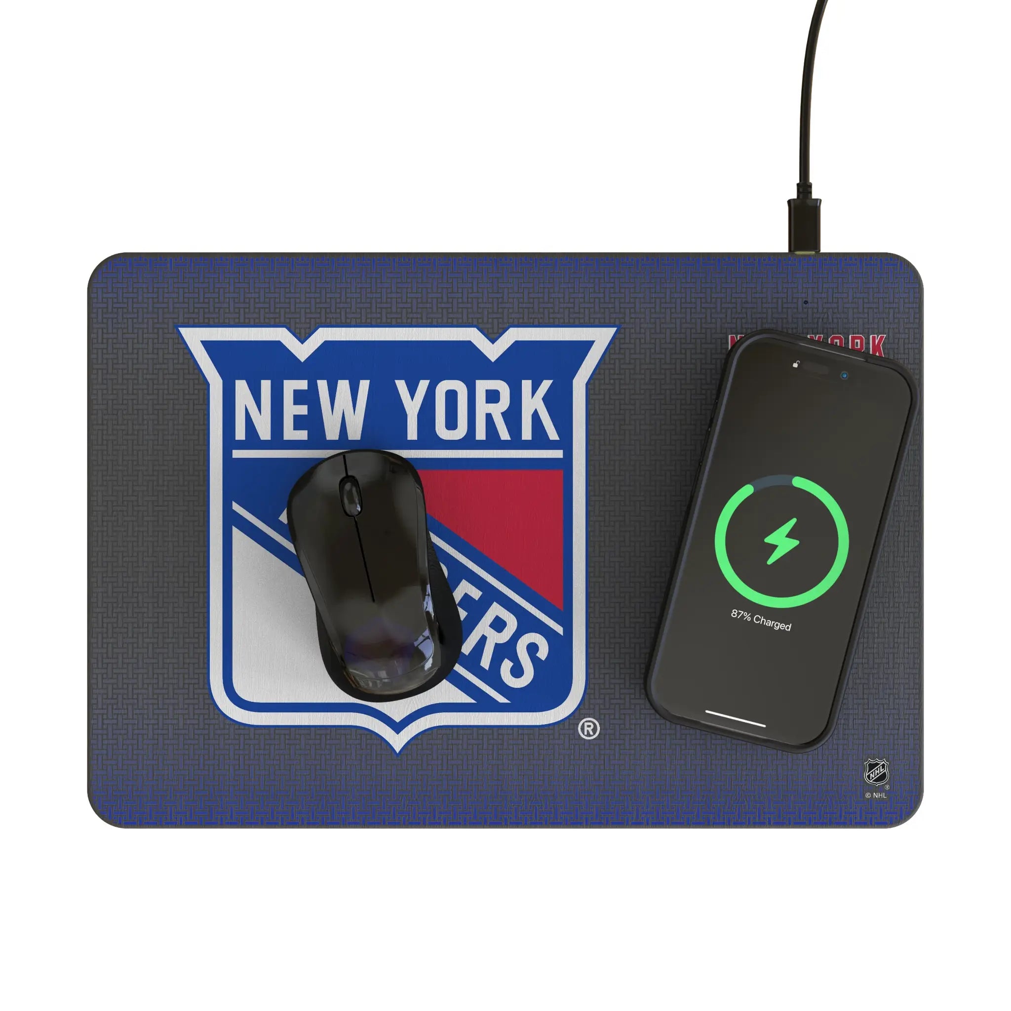 New York Rangers Linen 15-Watt Wireless Charger and Mouse Pad - Lifestyle