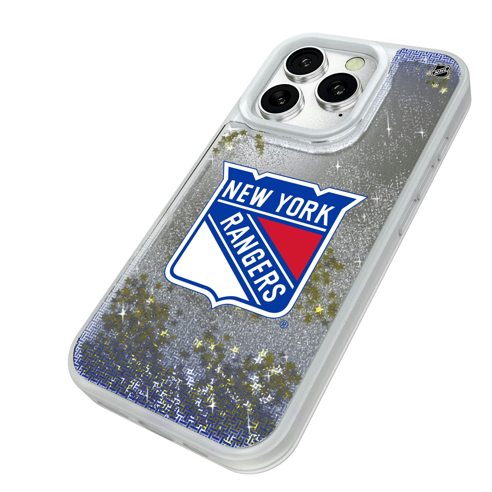 New York Rangers Linen iPhone Glitter Phone Case for Apple iPhone - Isometric View#Device_iPhone 16 Pro