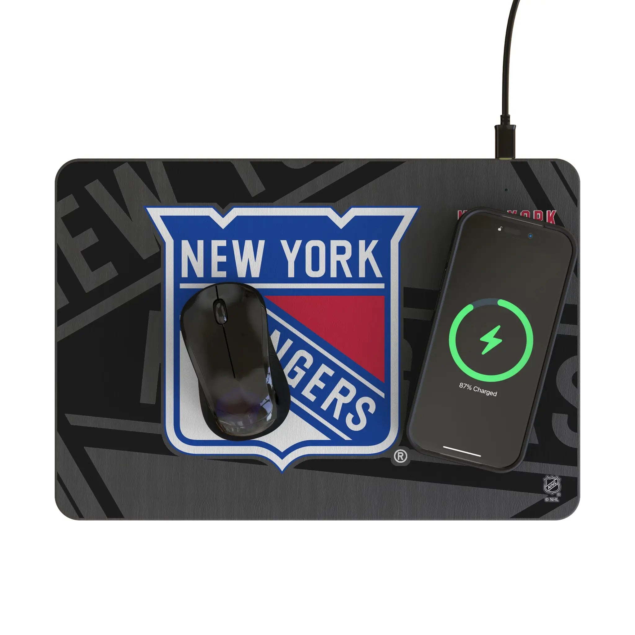 New York Rangers Monocolor Tilt 15-Watt Wireless Charger and Mouse Pad - Lifestyle