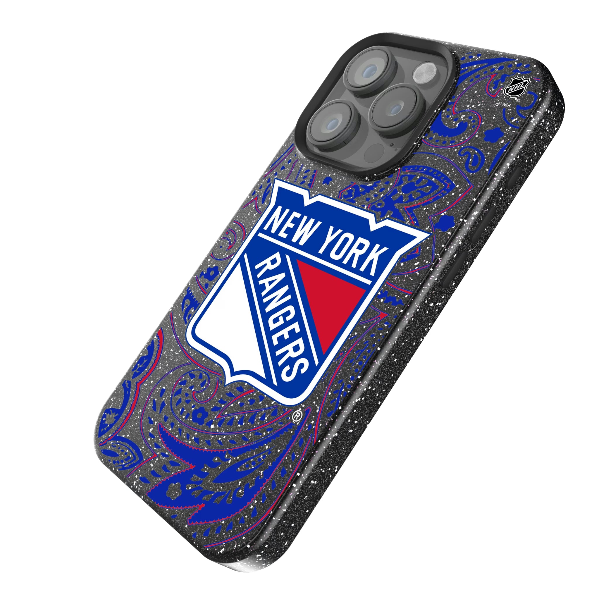 New York Rangers Paisley iPhone Bling Phone Case for Apple iPhone - Isometric View