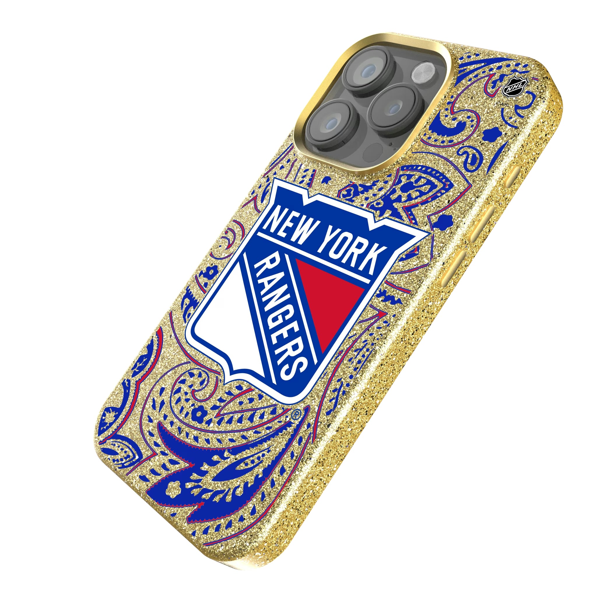 New York Rangers Paisley iPhone Bling Phone Case for Apple iPhone - Isometric View