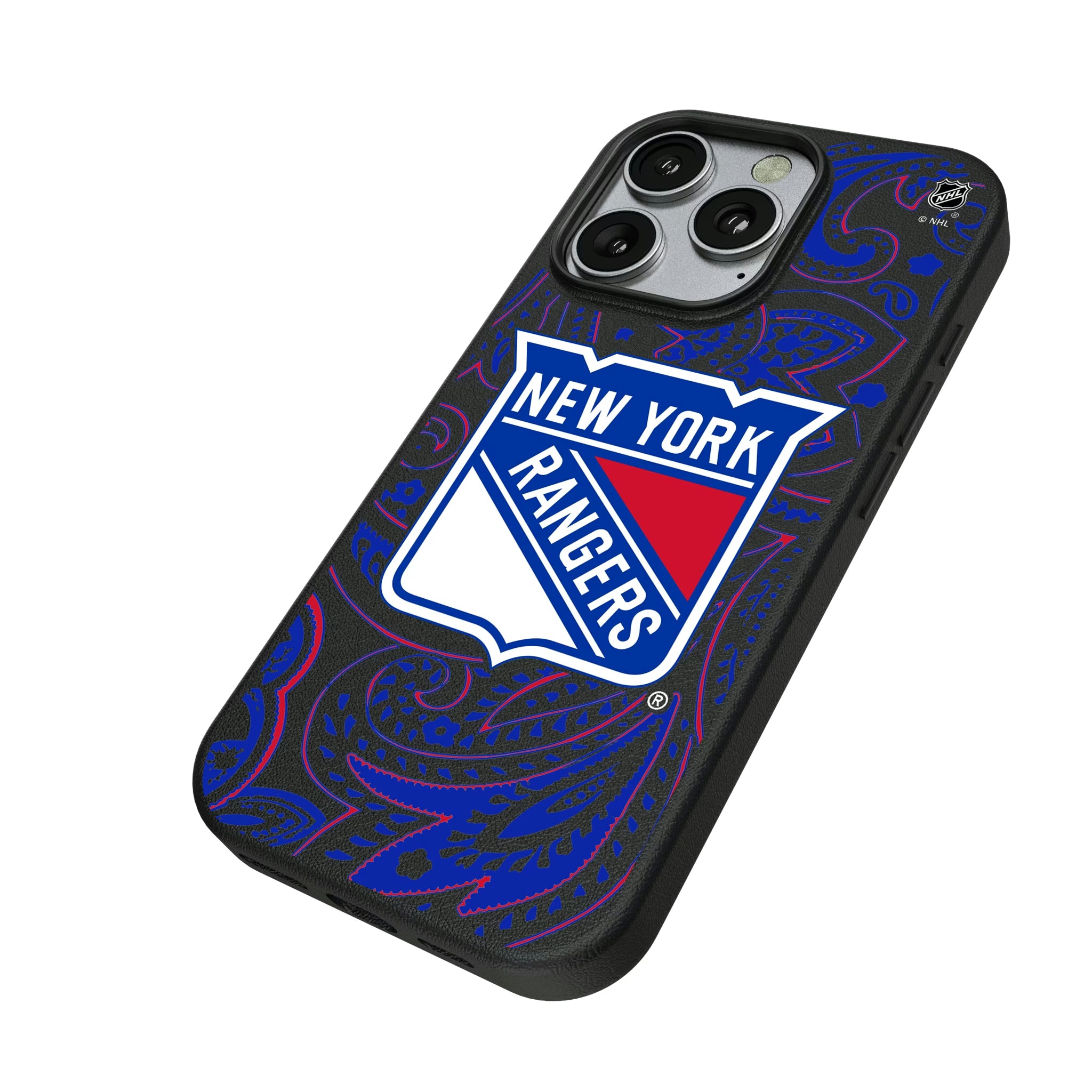 New York Rangers Paisley iPhone MagSafe Compatible Phone Case for Apple iPhone - Isometric View
