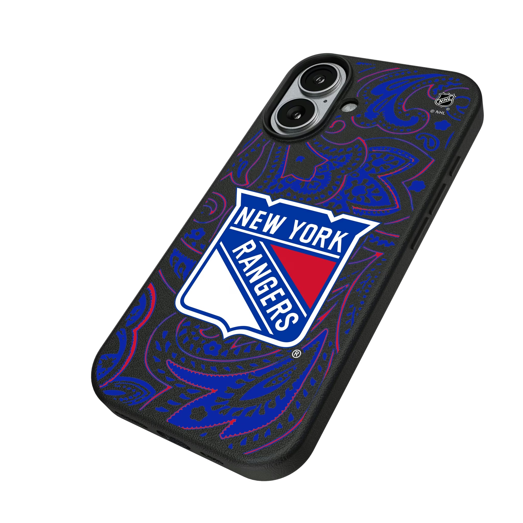 New York Rangers Paisley iPhone MagSafe Compatible Phone Case for Apple iPhone - Isometric View#Device_iPhone 17