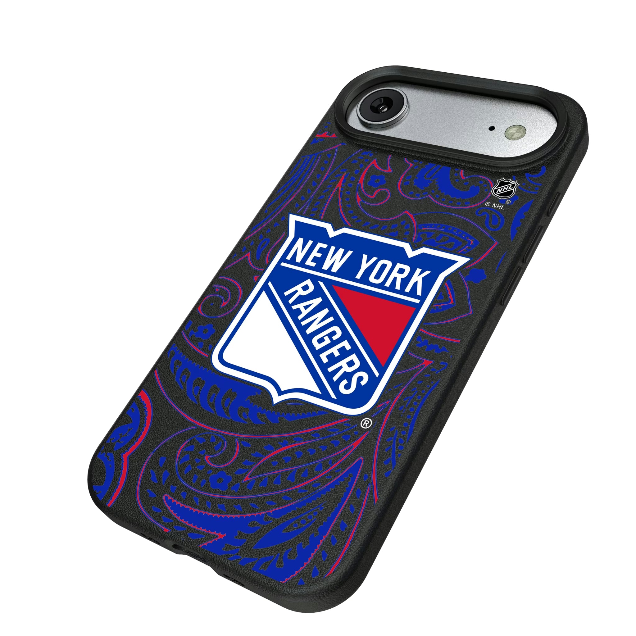 New York Rangers Paisley iPhone MagSafe Compatible Phone Case for Apple iPhone - Isometric View#Device_iPhone Air