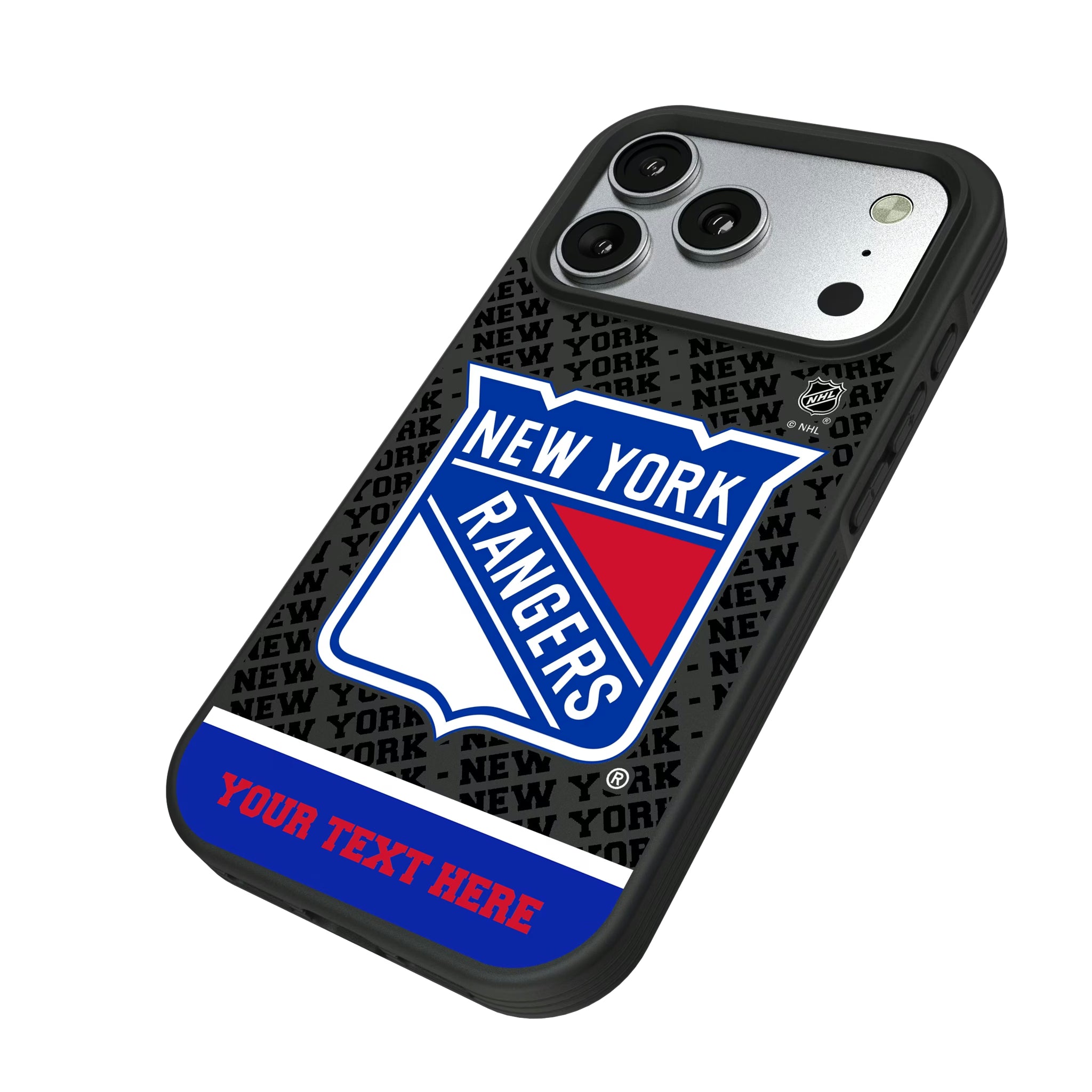 New York Rangers Personalized EndZone Plus iPhone Bump Phone Case for Apple iPhone - Isometric View#Device_iPhone 17 Pro