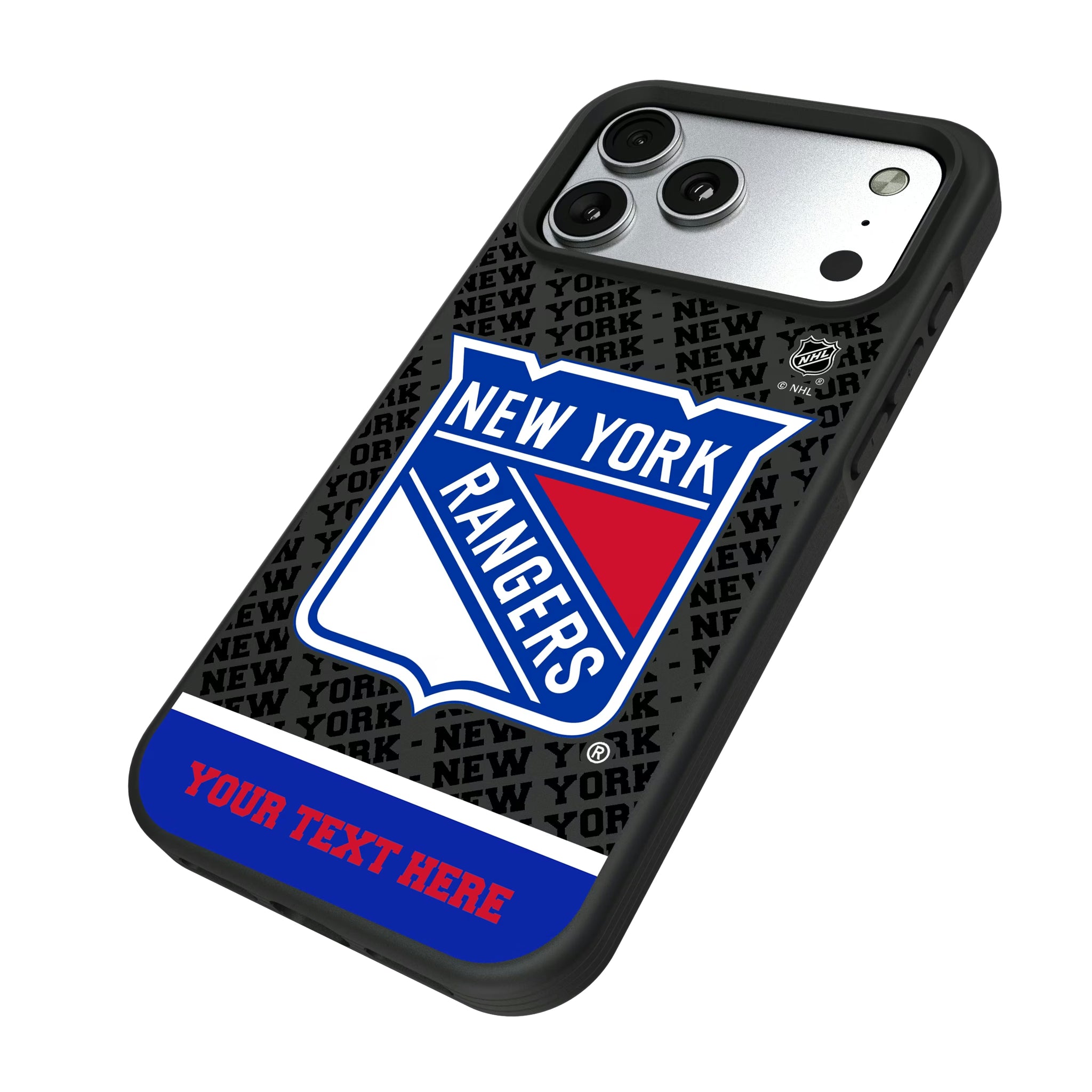 New York Rangers Personalized EndZone Plus iPhone Bump Phone Case for Apple iPhone - Isometric View#Device_iPhone 17 Pro Max