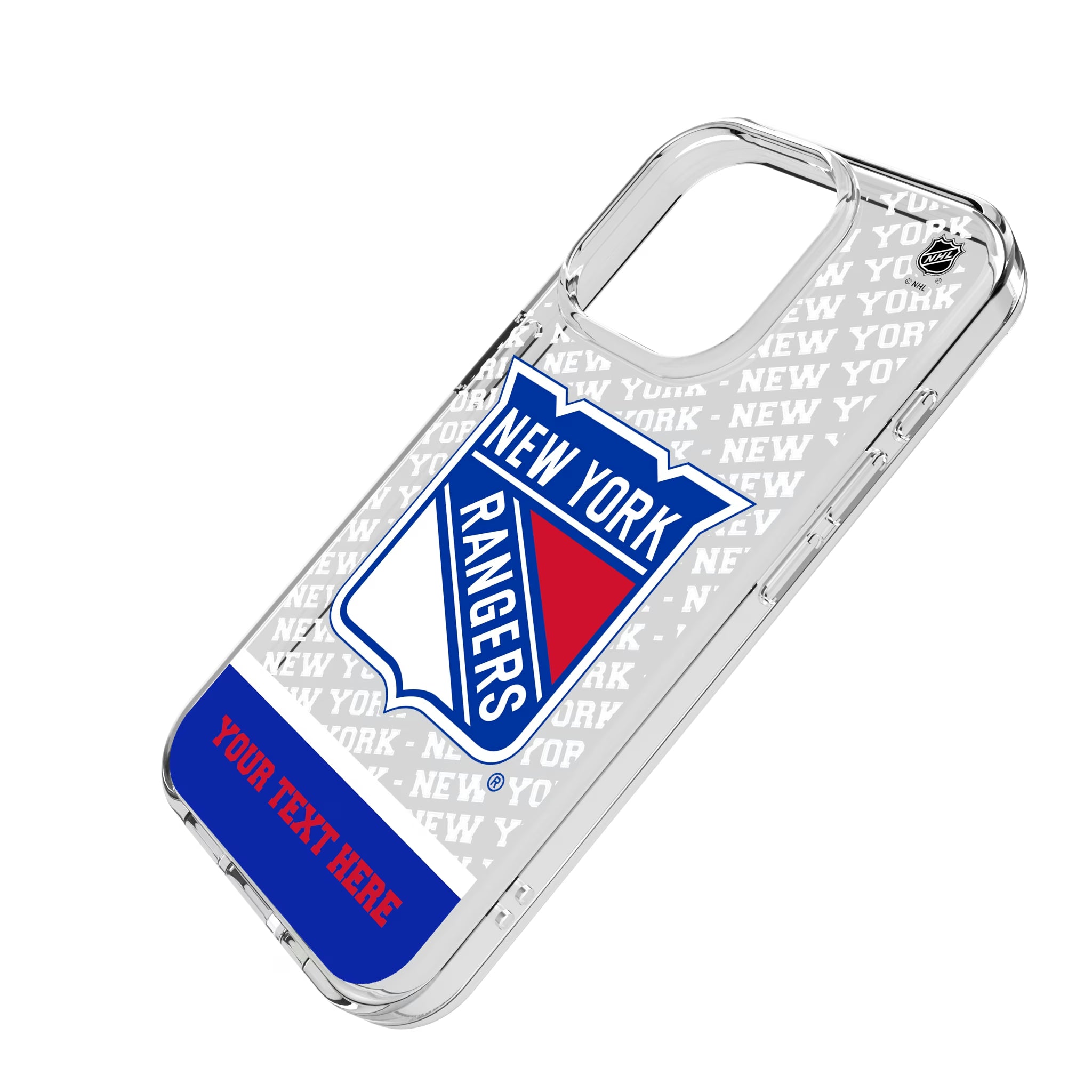 New York Rangers Personalized EndZone Plus iPhone Clear Phone Case for Apple iPhone - Isometric View